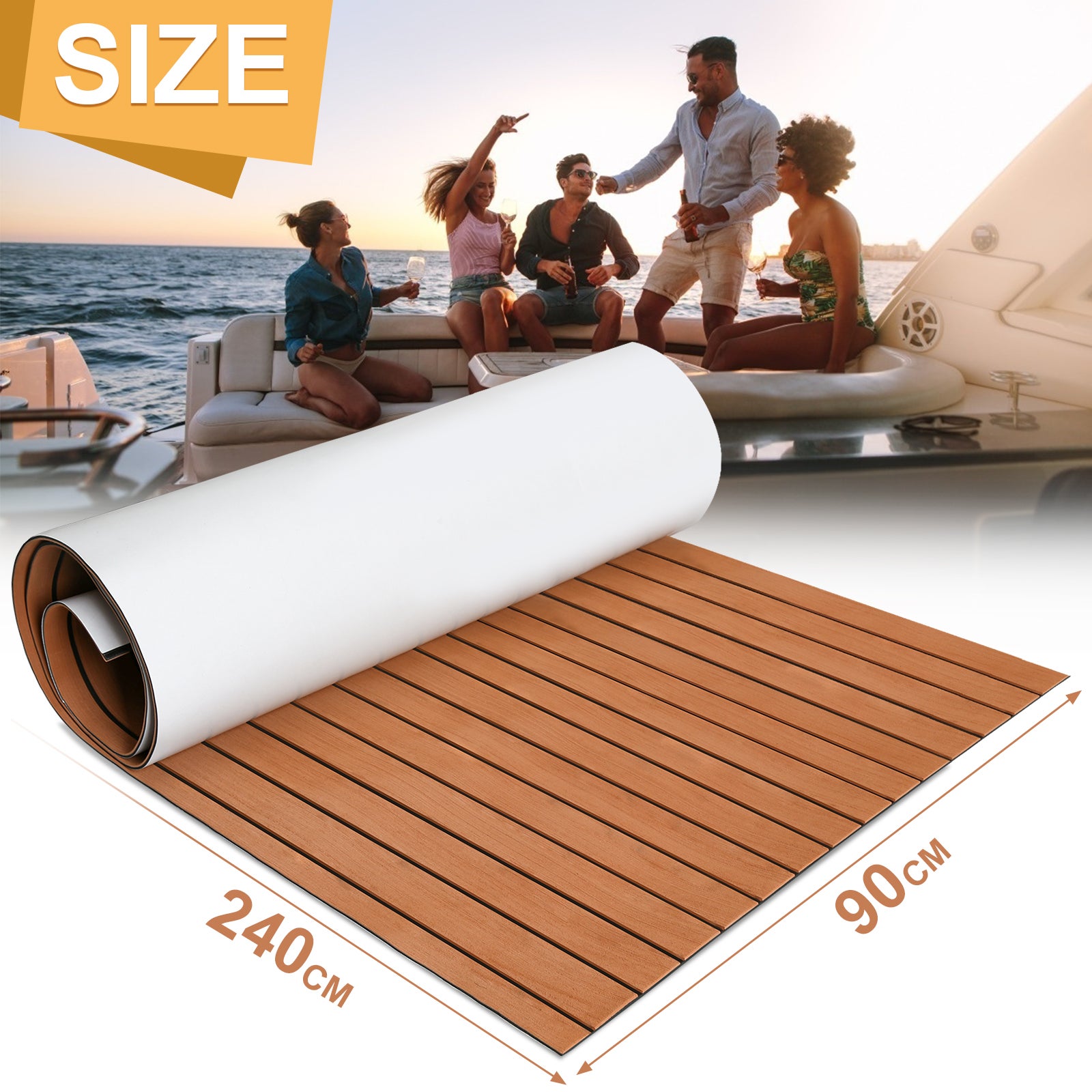 Tapis de Sol Tapis de Pont en Mousse EVA Teck Yacht Tapis de Sol Auto-Adhésif 240x90cm Marron - 2