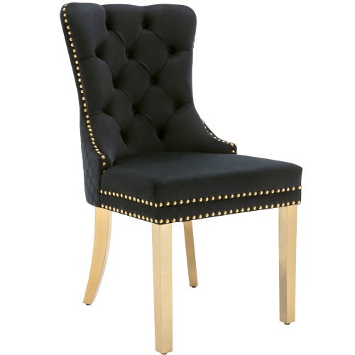 Chaise De Salle à Manger Scandinave En Velours - Dossier à Poignée Rond, Pieds Dorés, Lot De 6 - Beige Et Doré