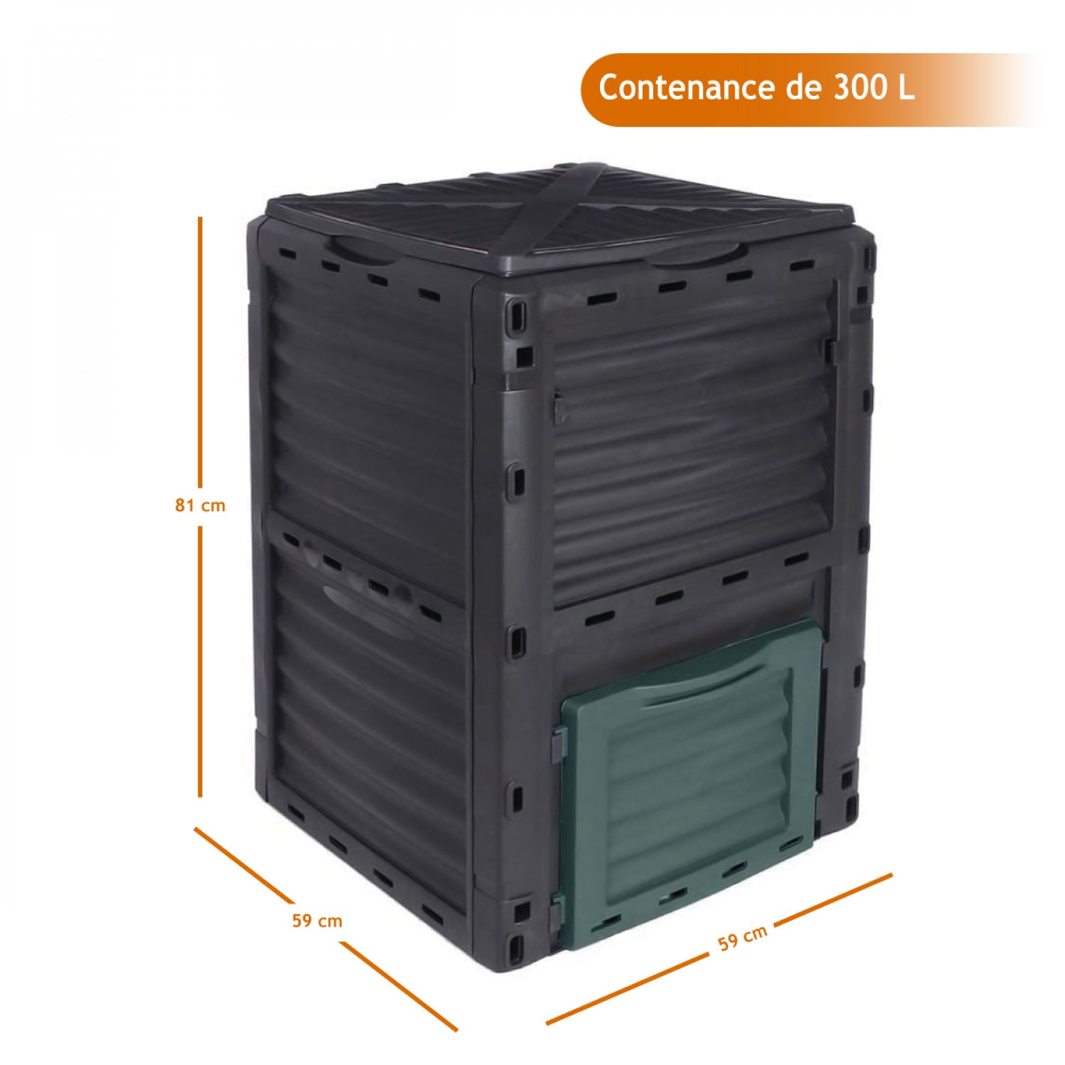 Composteur, bac, poubelle à compost de jardin - 300 L - Noir et Vert - Linxor - 2