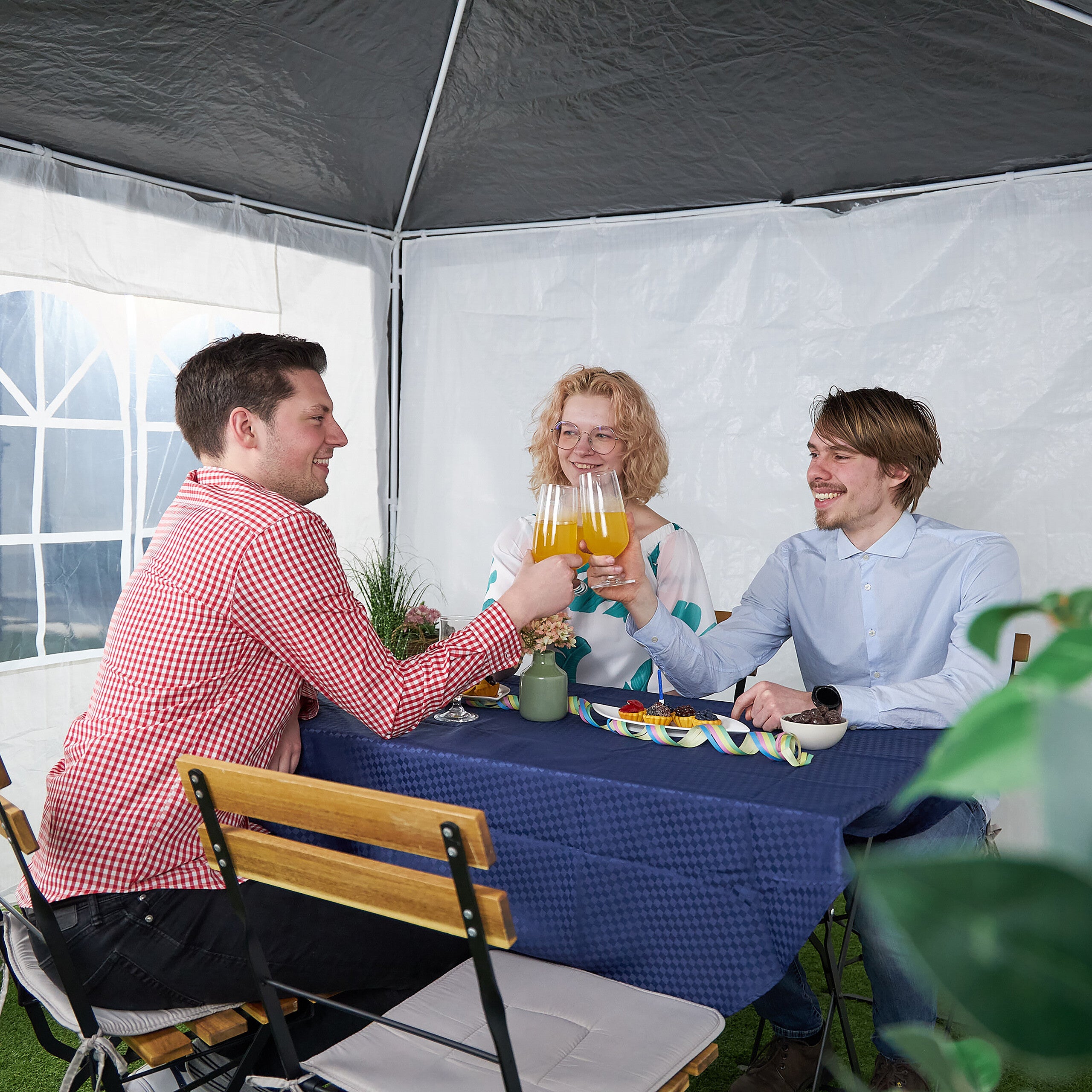 Laterales Carpa 2x3 m Set de 3, Impermeables, Cerramientos con Cierre de Contacto, Ventanas, Color Blanco, Relaxdays - 5