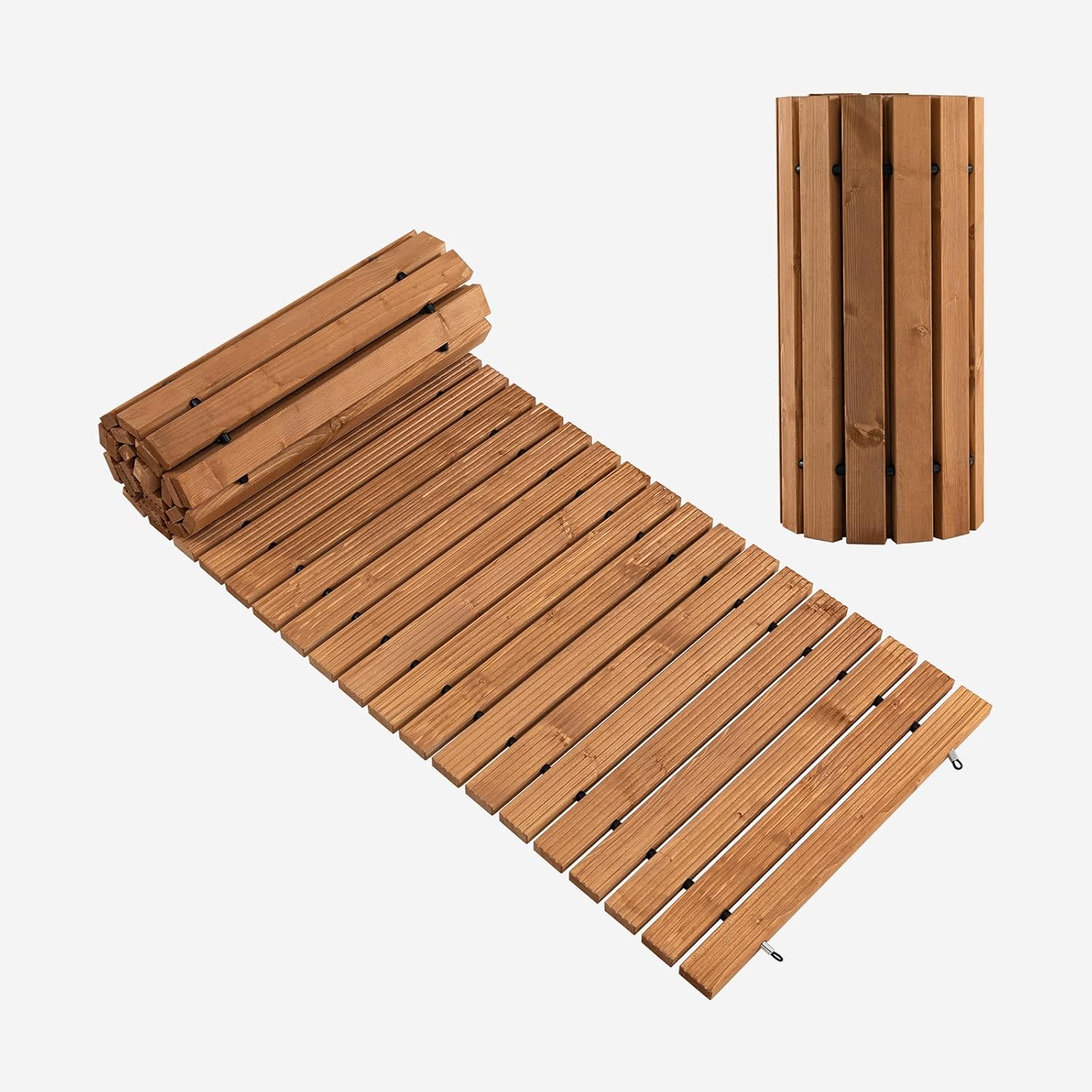 Callejón de jardín de madera de 245 cm, pasarela recta con alambre de acero resistente y motivos antideslizantes, suelo de paseo al aire libre enrolla