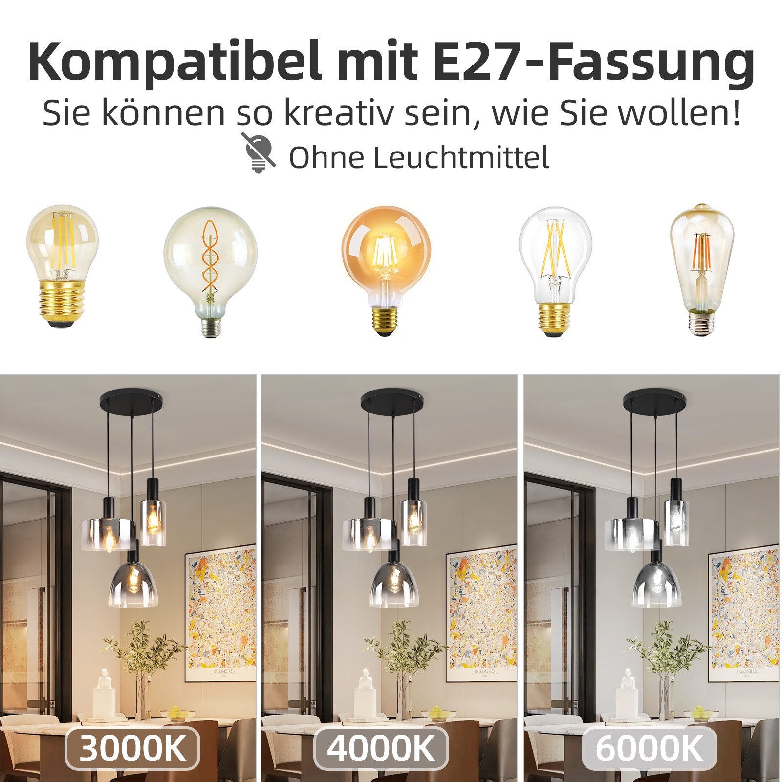 NETTLIFE Lampe à Suspension Pour Table à Manger Vintage En Verre Gris Fumé E27 Réglable En Hauteur Pour Salon - 3