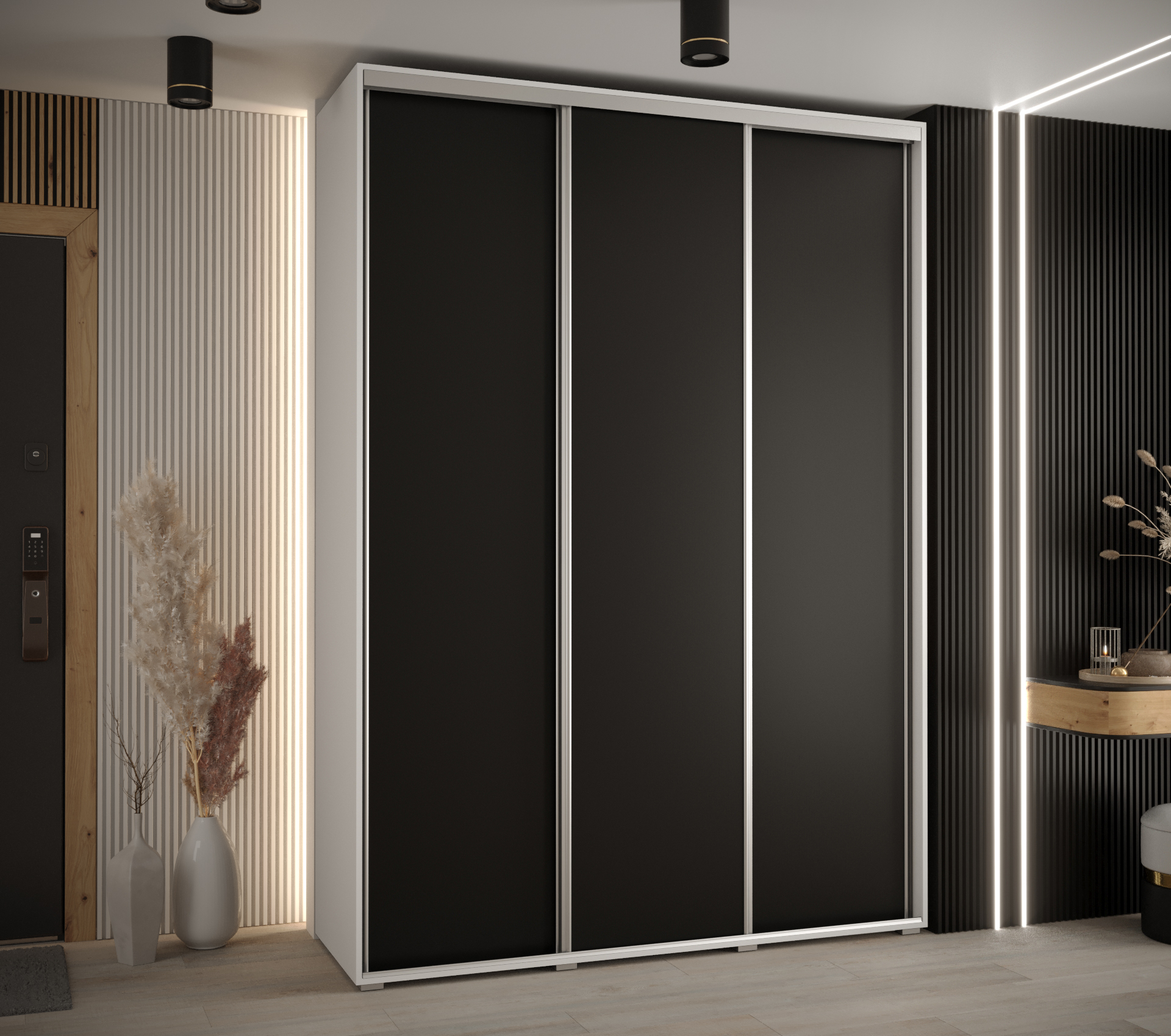 Szafa przesuwna wysoka Davos 1 170 x 60 x 235,2 cm biały + czarny + u. srebrny - Abiks Meble - 2