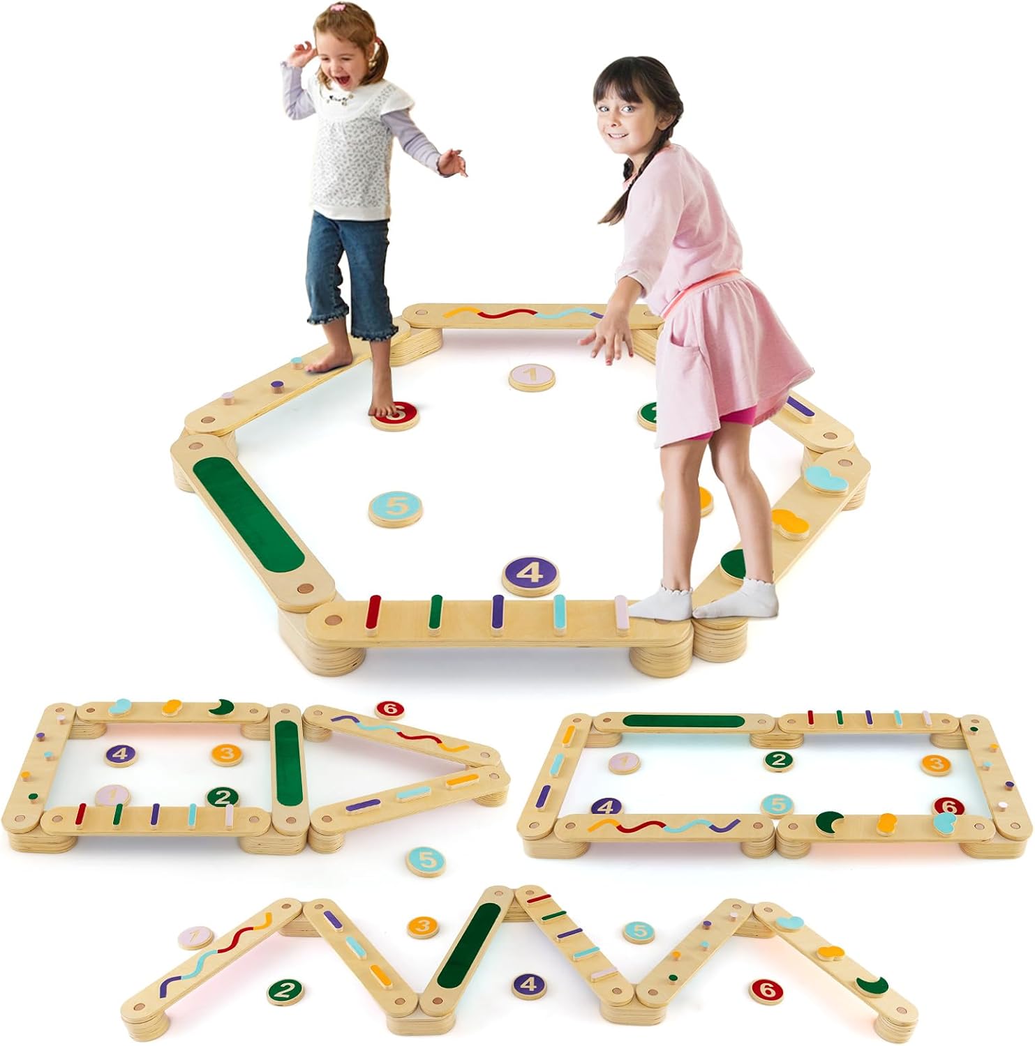Poutres d'équilibre en bois pour tout-petits, 6PCS, jouet Montessori pour enfant 2-6 ans, avec pierres d'obstacle pour coordination, motricité, gymnastique, intérieur, extérieur, filles, garçons | FR