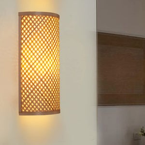 Applique da parete per camera da letto in bambù naturale, illuminazione da parete in rattan fatta a mano, lampadina E27, lampada da parete in legno di bambù per hotel, soggiorno, corridoio, scale