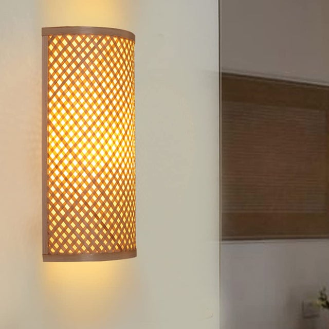 Apliques de pared de bambú rústico, lámpara de pared bohemia, bonita lámpara de pared de ratán, pequeña luz de pared para pasillo (incluye bombilla)