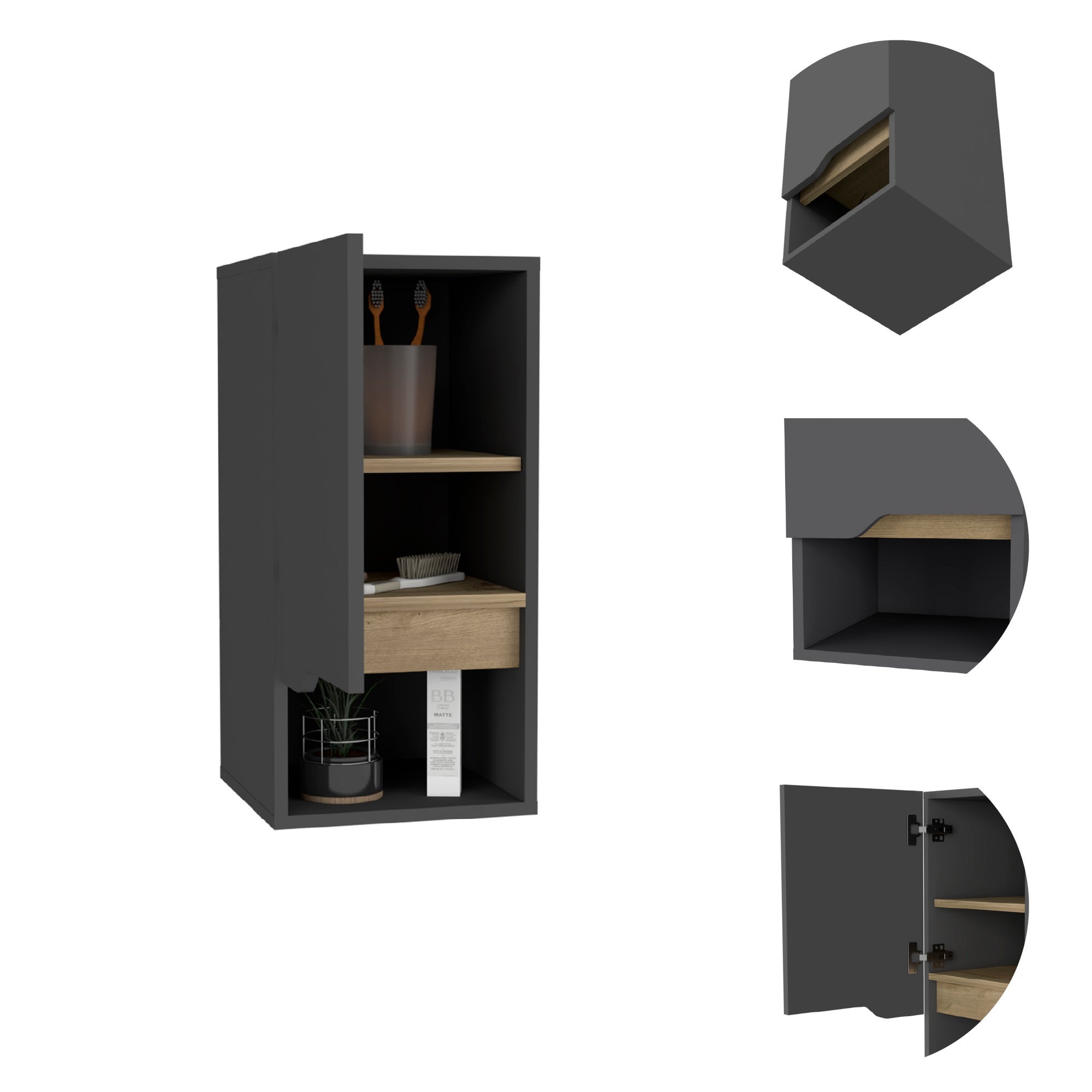 Armoire murale de salle de bain Laurent de 30 cm avec 1 porte, gris ...