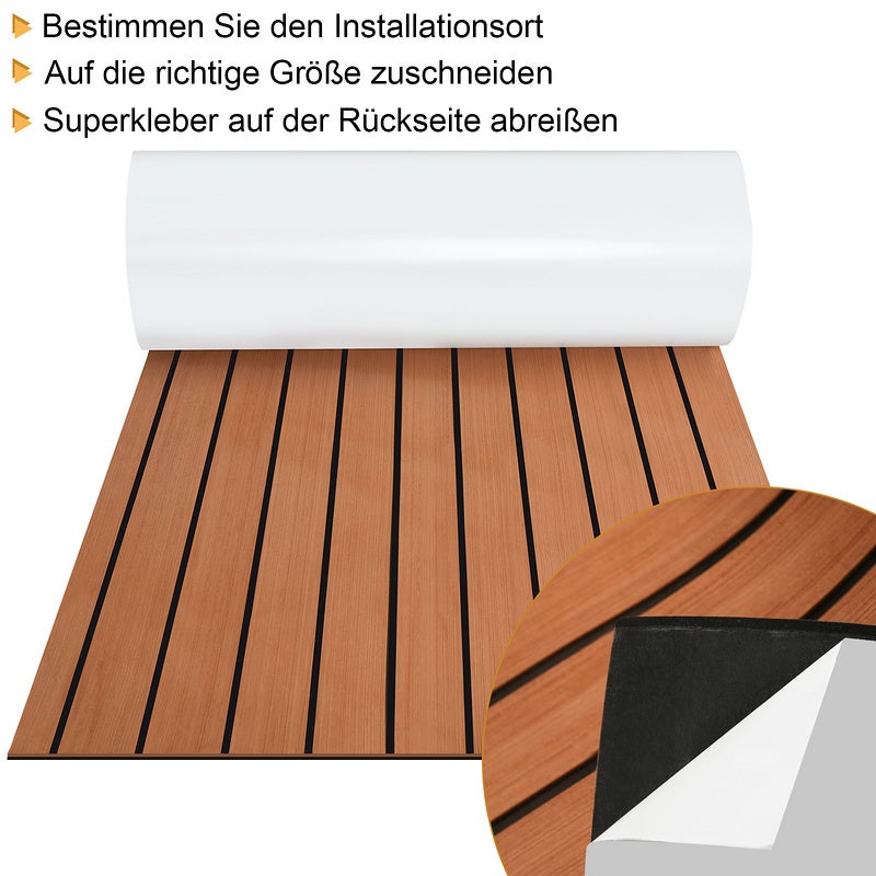 Tapis de Pont en Mousse EVA Teck Yacht Tapis de Sol Auto-Adhésif Marron 240x60cm - 3