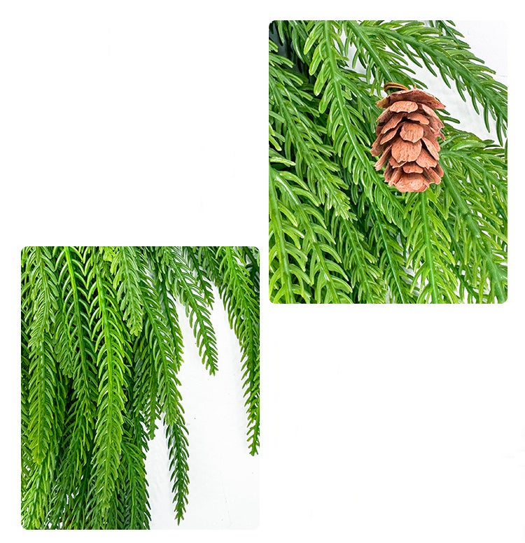 Décoration d'aiguille de pin artificielle simulée, 5 pièces, pomme de pin verte, colle douce, rotin suspendu au mur, 67cm - 3