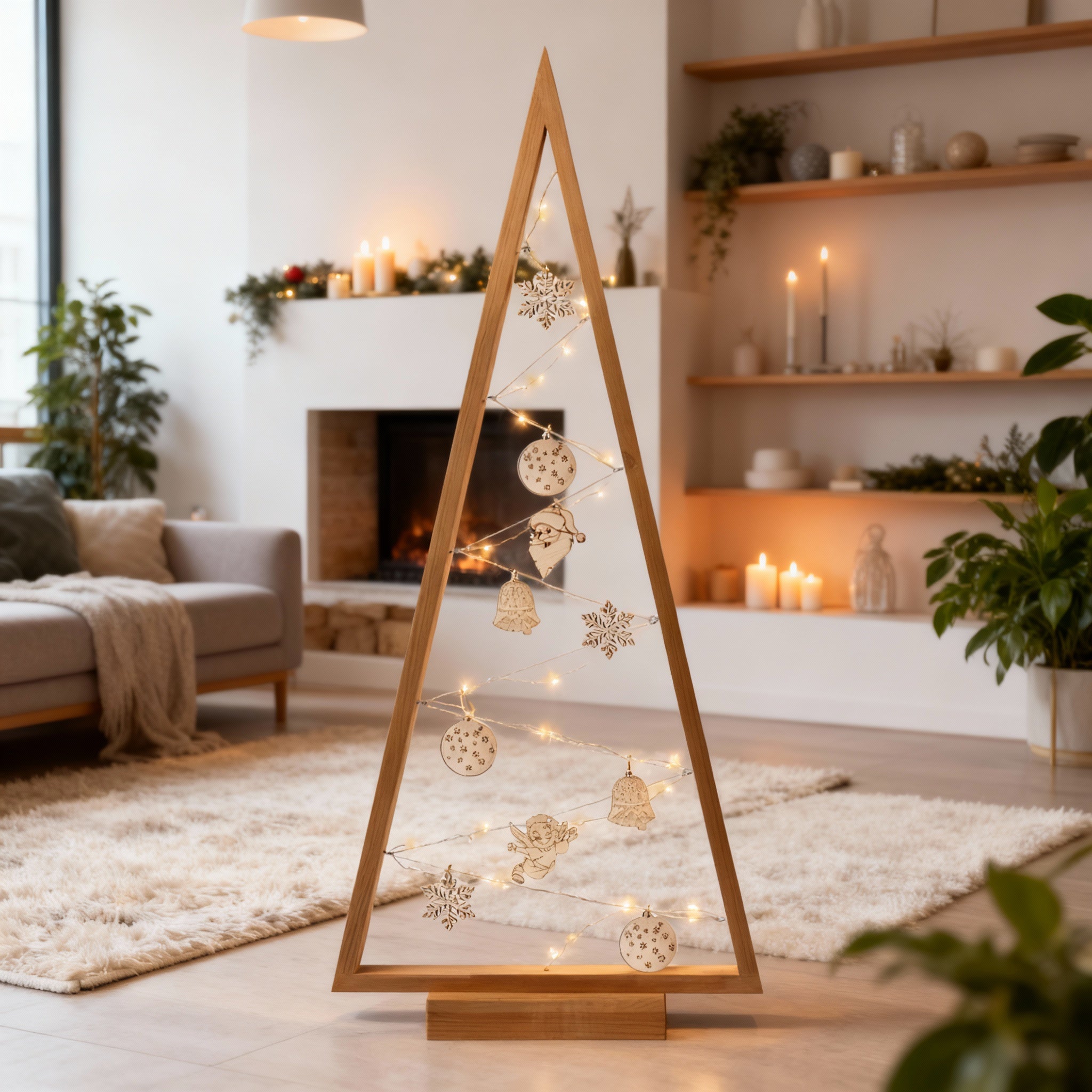 BOGATECO Sapin de Noël en bois avec LED 104 cm de haut | Décoration en bois incluse | Décorations de Noël | 100 LED | - 8