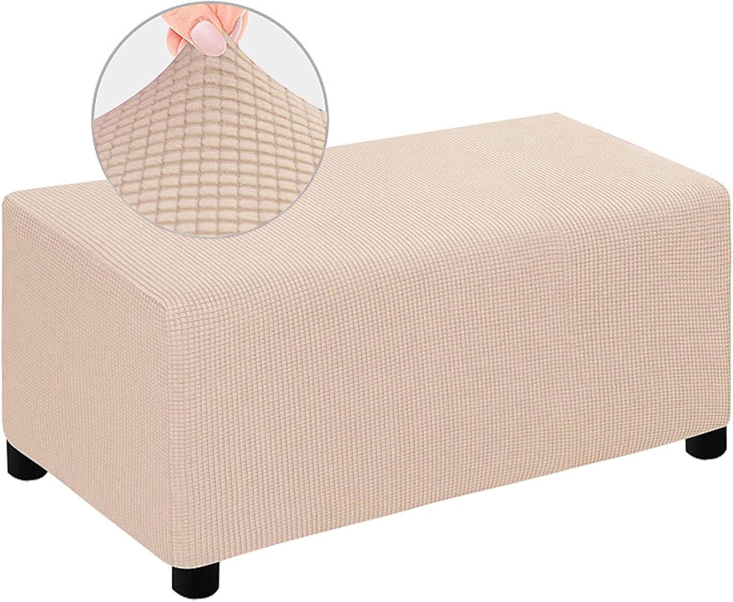 Pokrowiec na podnóżek w kolorze khaki, rozmiar M, pokrowiec na pufę, antypoślizgowy pokrowiec na sofę futon, gruba tkanina żakardowa w kratkę, elasty