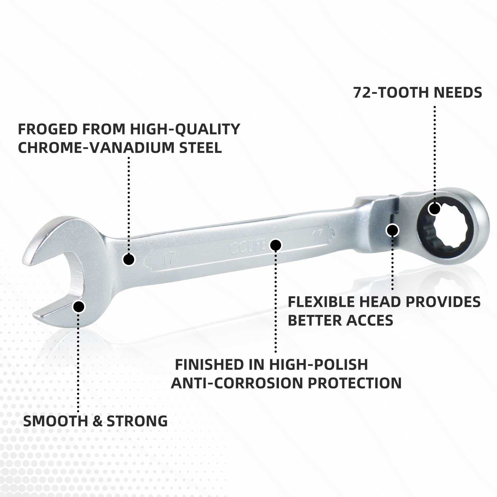 CCLIFE 14 Pezzi Set Chiavi a Cricchetto flessibile 8-22 mm Cr-V 72 Denti Chiavi a Cricchetto Snodate - 3