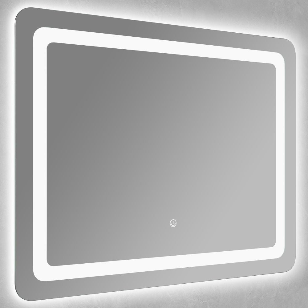 Meuble de salle de bain suspendu avec miroir tactile LED et 3 portes, lavabo en céramique, meuble design à faible encombrement 100 cm - Finition grise - 6