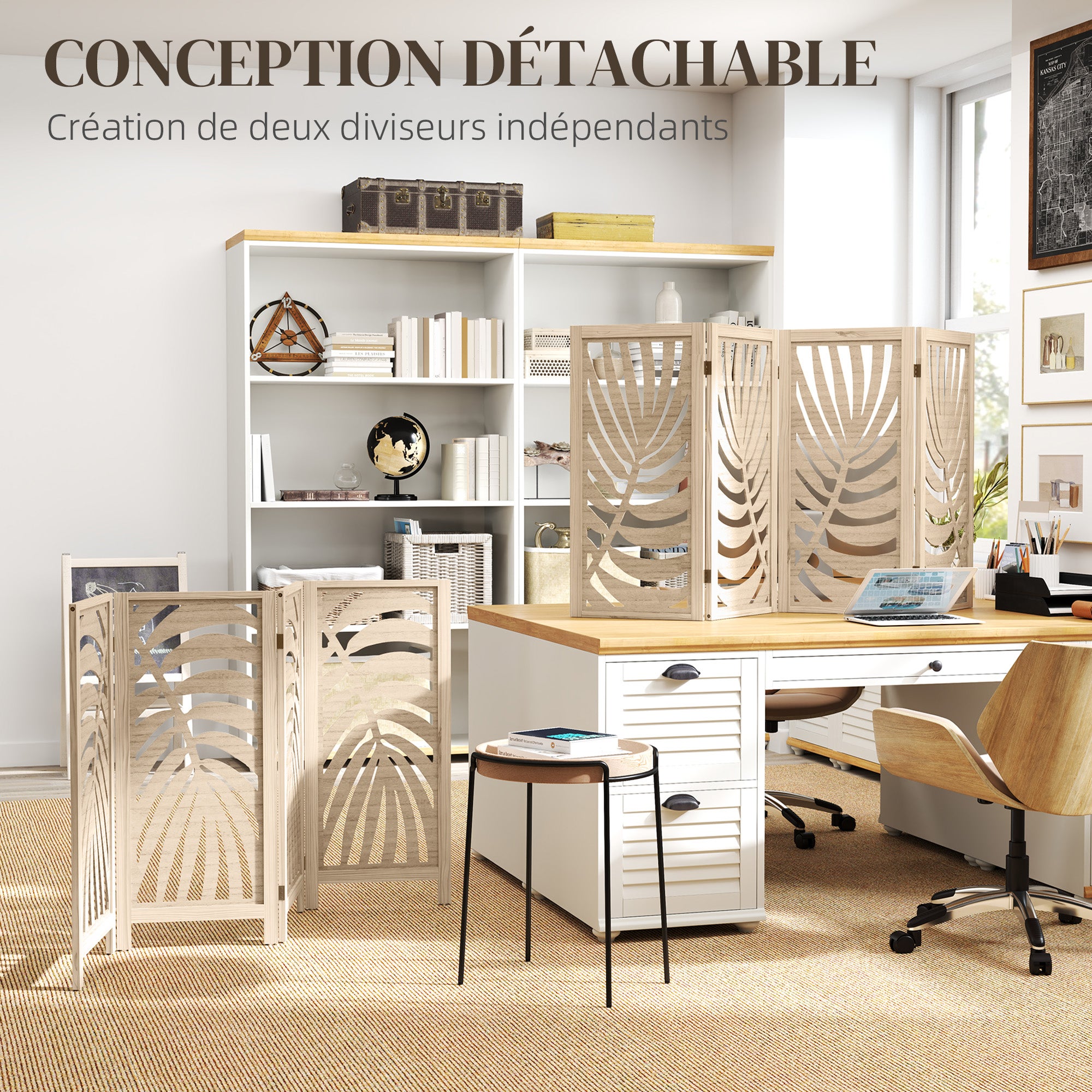 Paravent interieur Bois de paulownia HOMCOM - 4