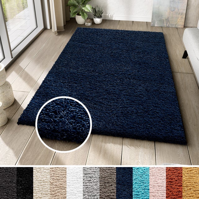 Tapiso Essence Tapis Shaggy Poil Long moderne Bleu Marine Uni Salon Chambre Ado Enfant Moelleux Super Doux OEKO-TEX 200 x 300 cm