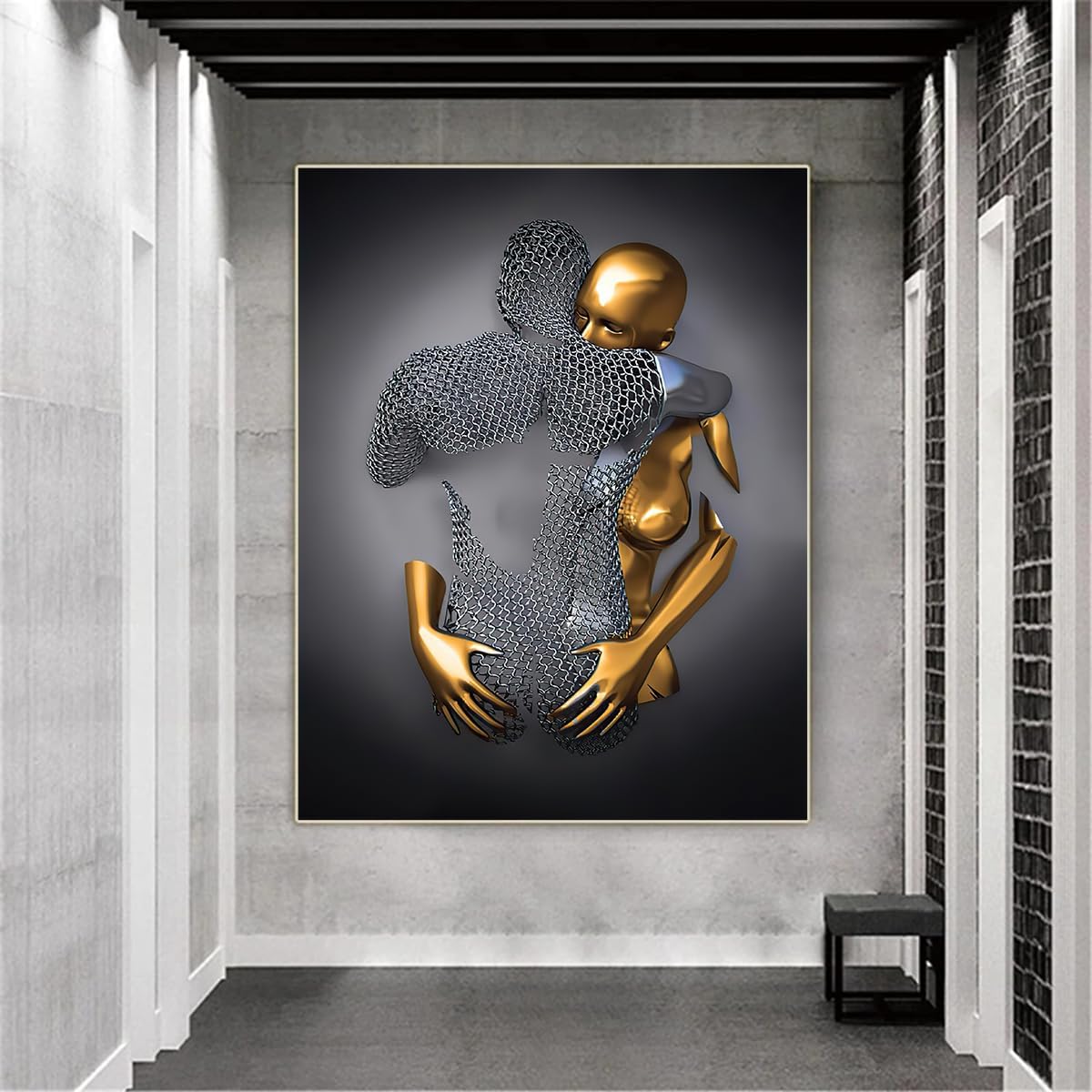 Statue 3D en métal avec baiser en forme de cœur, décoration murale pour salon, sans cadre (affiche, 50 x 70 cm x 3) - 3
