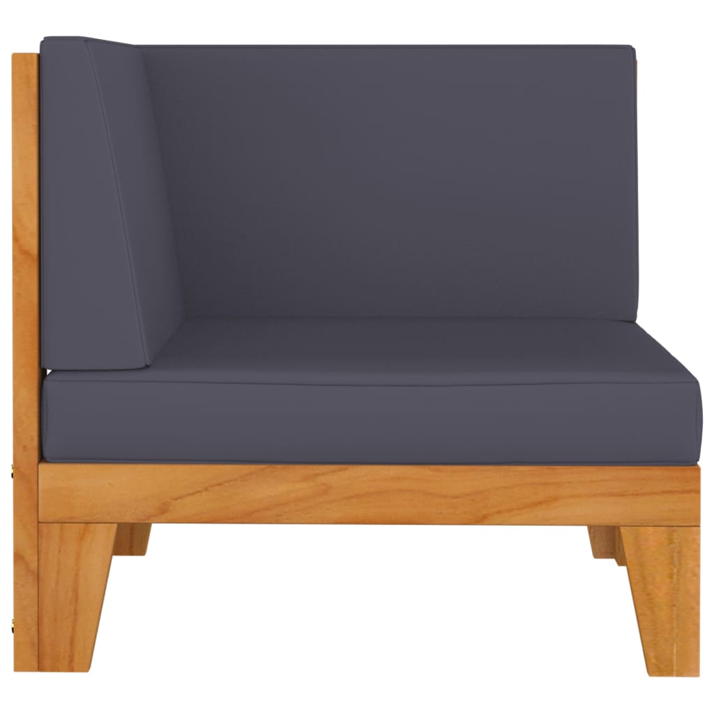 Sofá de esquina seccional | sofá de salón | sofá de descanso y cojines gris oscuro madera acacia cfw23762
