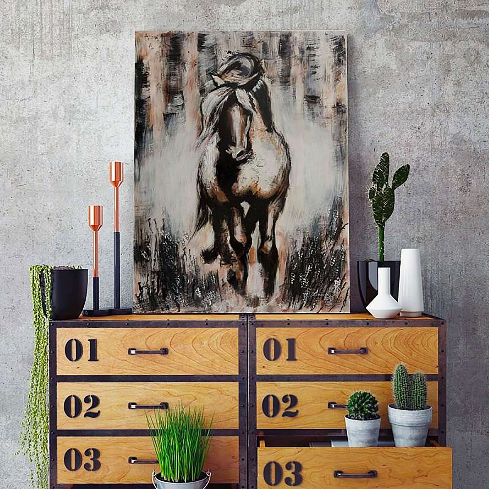 Tableau bois un cheval de galop 1 - 80 x 120 cm - 2