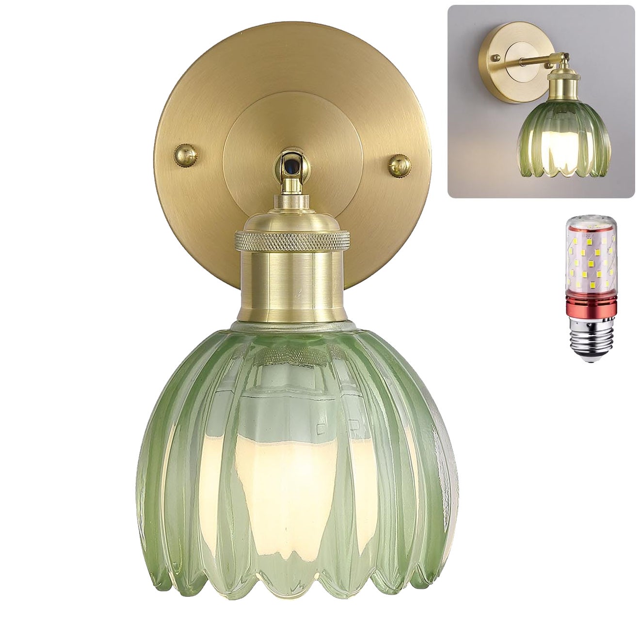 Lampa ścienna z żarówką, lampka nocna w stylu vintage, lampa ścienna do lustra łazienkowego, lampa ścienna kwiat z szklanym kloszem
