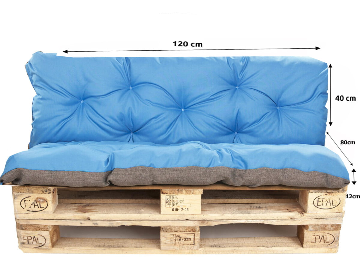 Poduszka ogrodowa na paletę 120x80x40cm poduszka na meble ogrodowe niebieska, poduszka na balkon taras, poducha ogrodowa na meble z palet