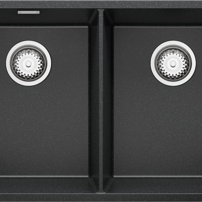 Zlewozmywak Grafitowy 76x47cm, Zlew Kuchenny 2 Komorowy + Syfon, Nablatowy do szafki od 80cm - Londyn Slim Twin PRIMAGRAN