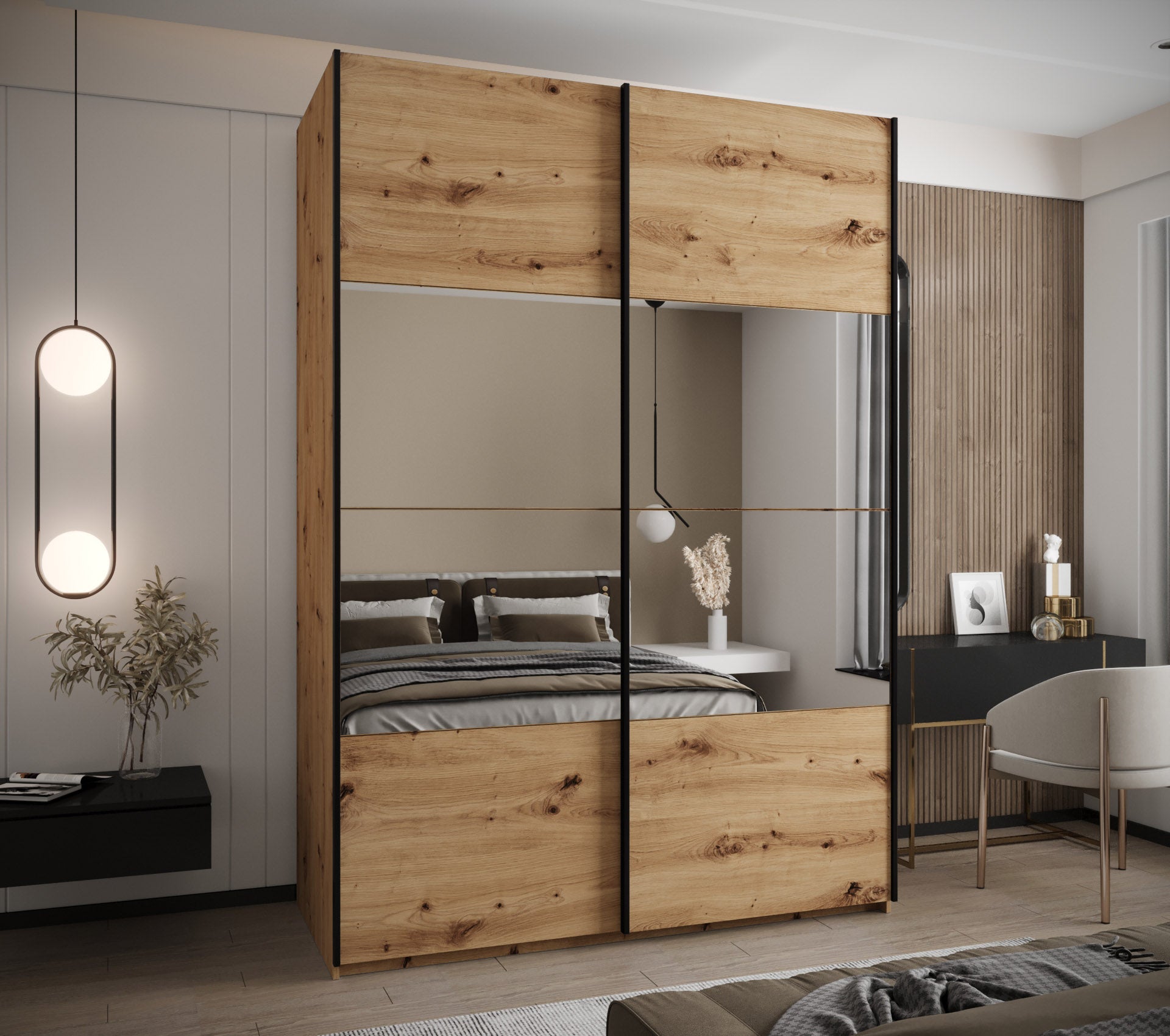 Szafa przesuwna wysoka Lux 4 170 x 64 x 245,5 cm artisan + artisan + u. czarny - Abiks Meble - 2