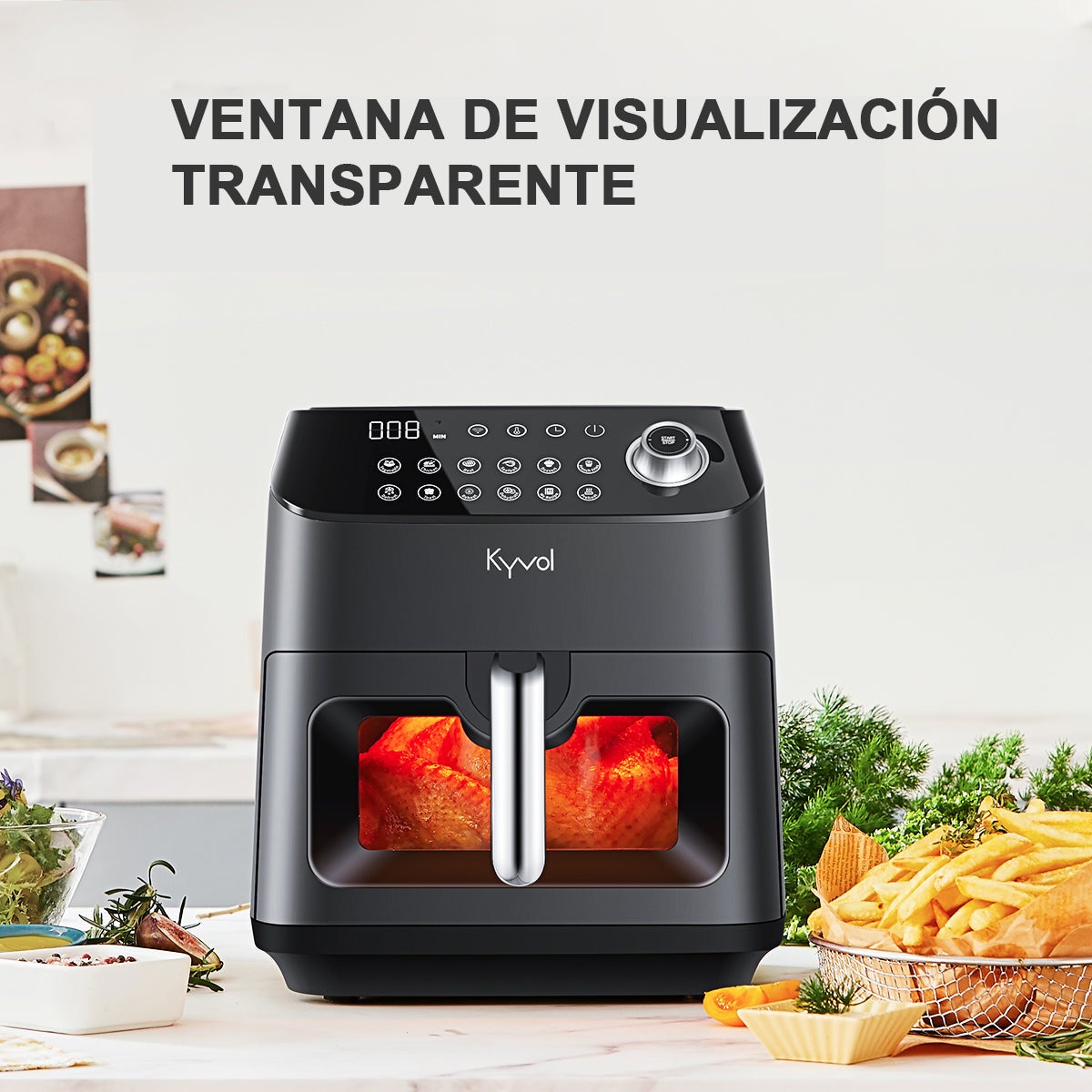 Airfryer. Freidora De Aire Caliente Sin Aceite Kyvol AF600 WIFI. 5,68 L. 12 Programas. App móvil - 5