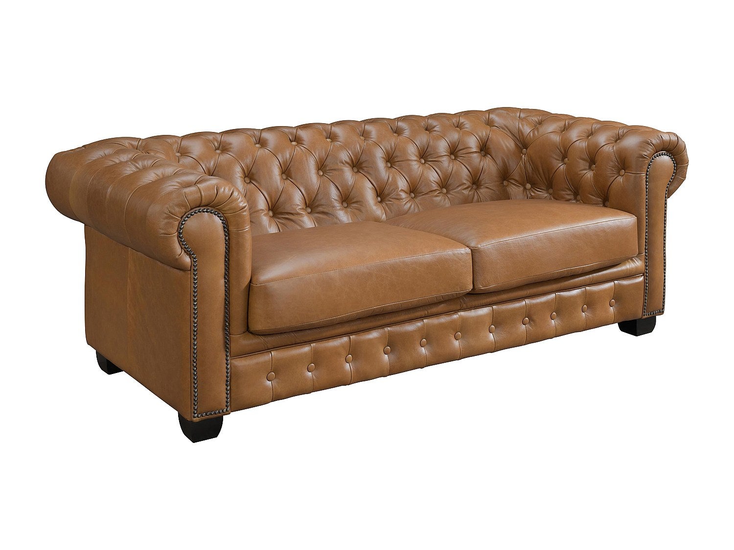 Canapé chesterfield 3 places BRENTON 100% cuir de buffle premium - Caramel vintage - 3