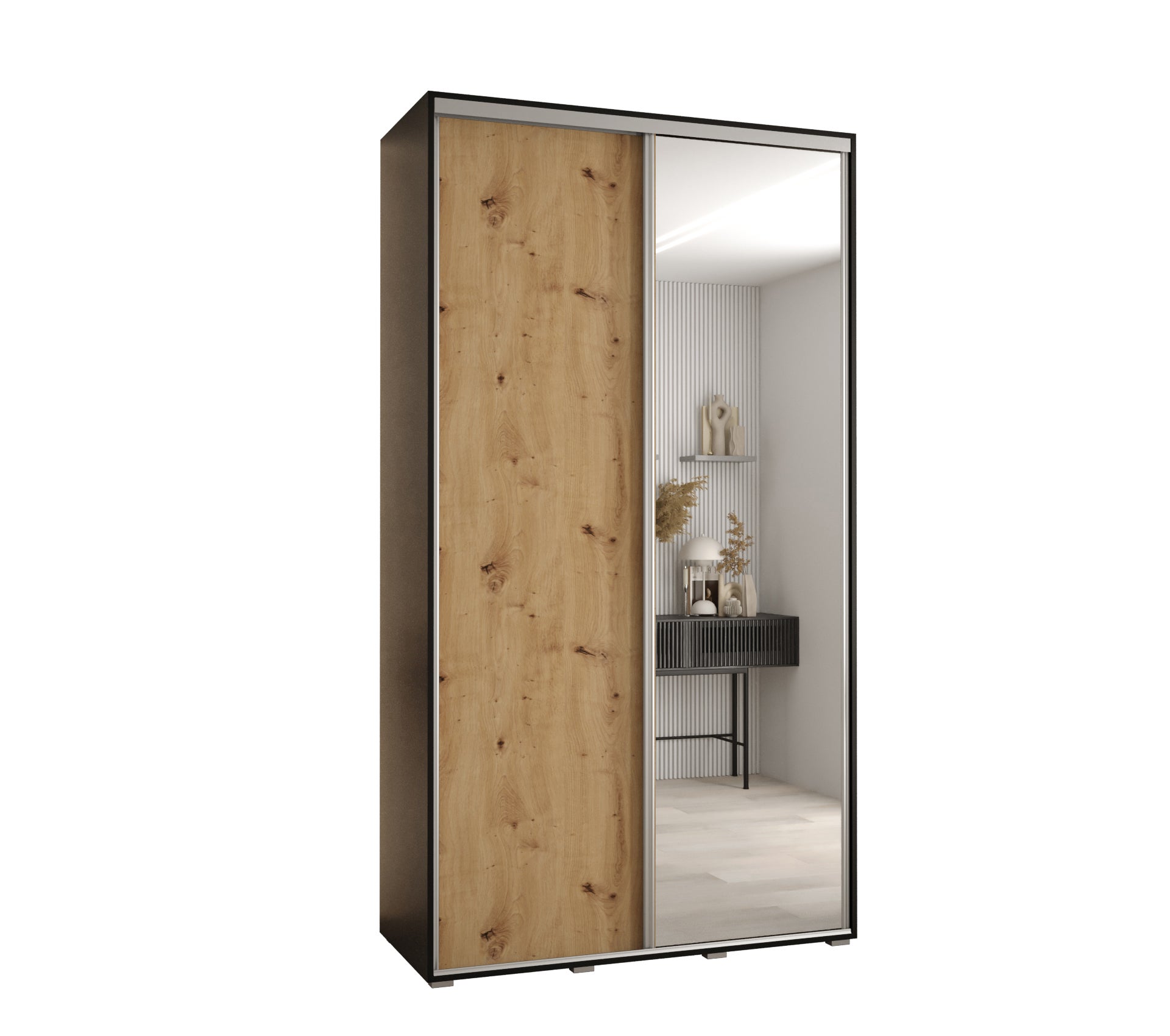 Szafa przesuwna z lustrem wysoka Davos 3 140 x 45 x 235,2 cm czarny + artisan + u. srebrny - Abiks Meble