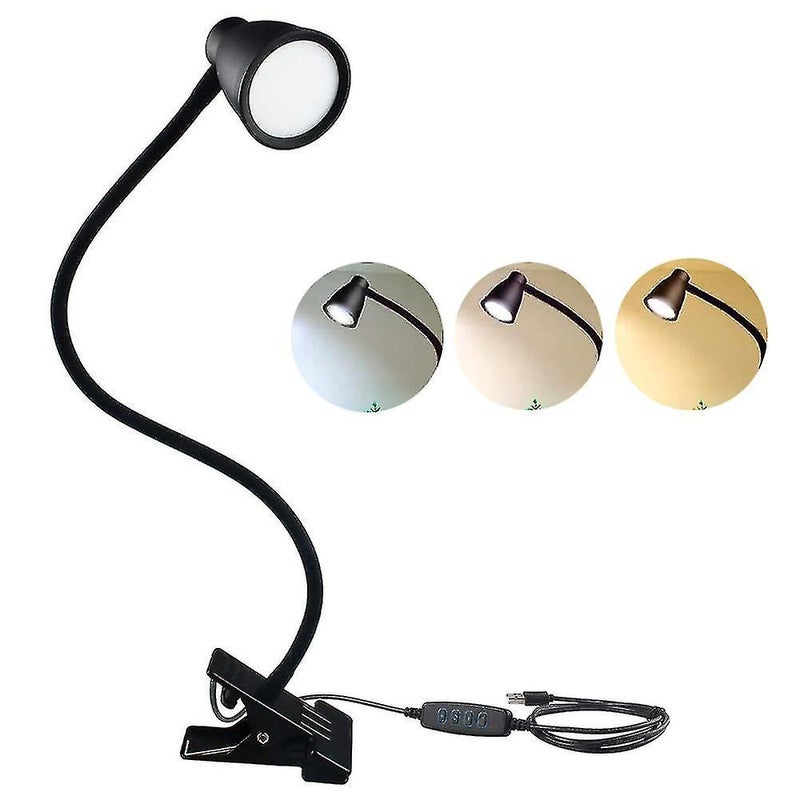 Obrotowa lampa biurkowa LED 360° z 3 trybami kolorów, elastyczna lampka nocna z klipsem USB