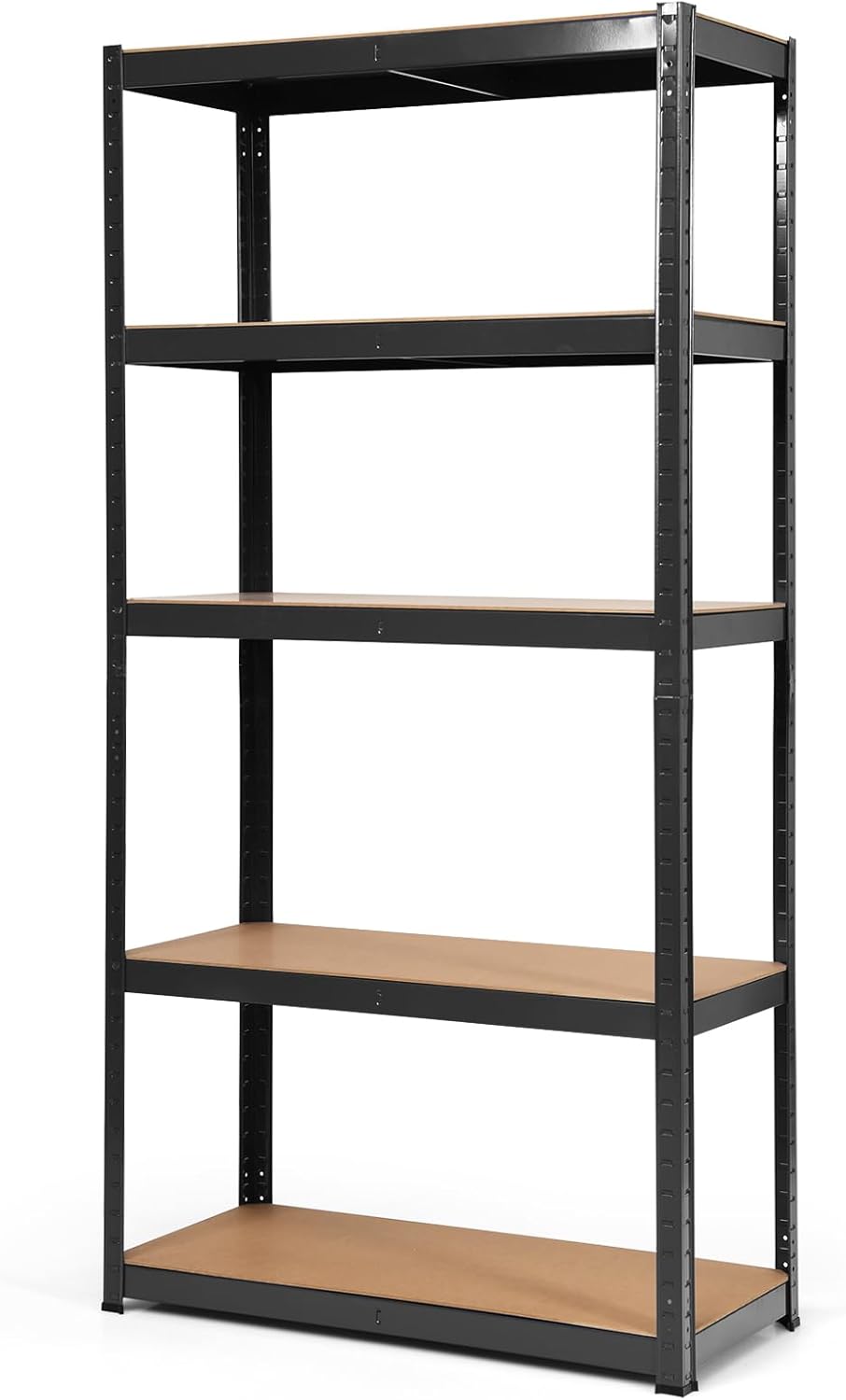 Regał Magazynowy 5-Poziomowy z Ocynkowanej Stali, Regulowane Półki, Nośność 875 kg, Wymiary 90 x 40 x 180 cm, Czarny