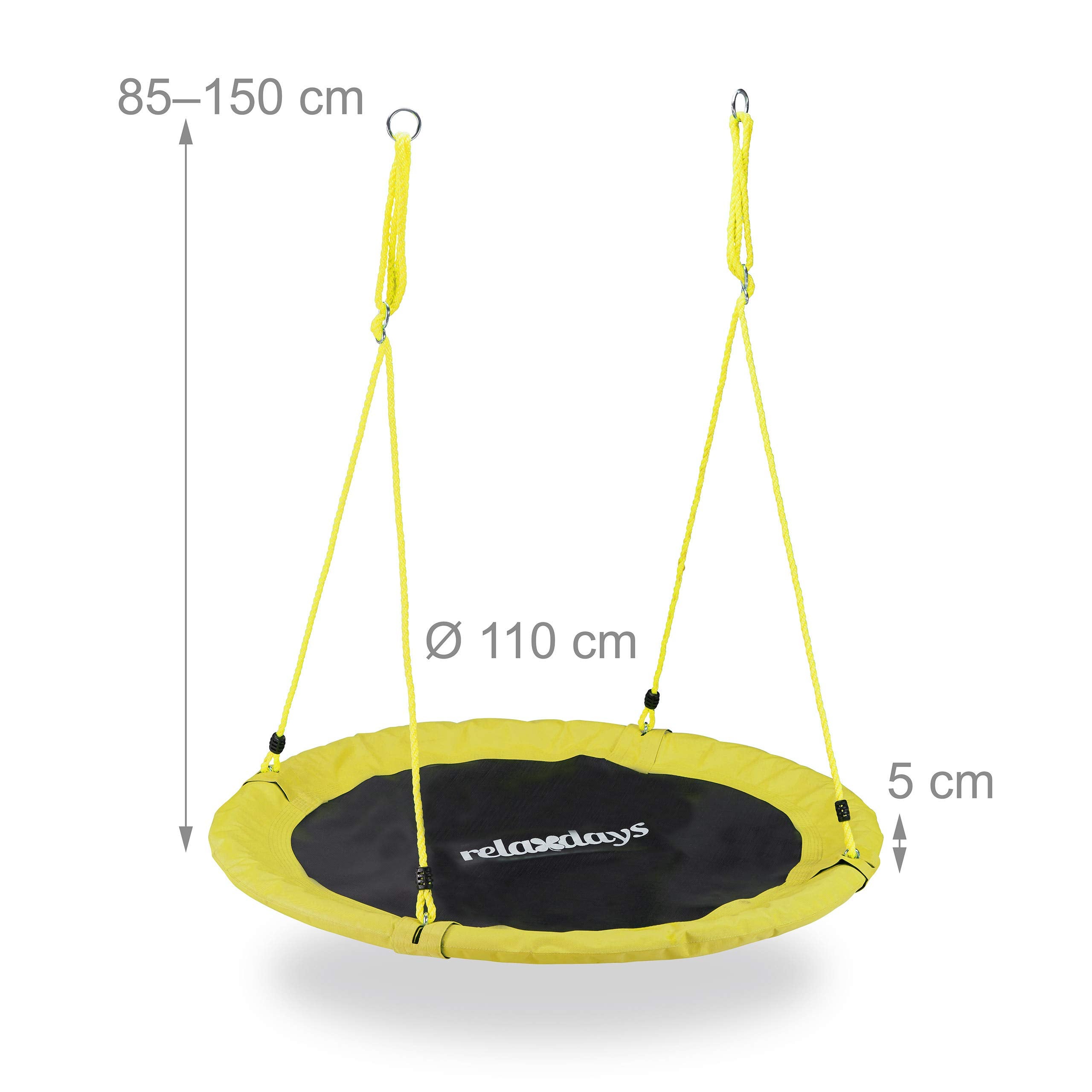 Balançoire nid d'oiseau rond 110 cm à suspendre enfant adulte jardin extérieur Ø 110 cm, 100 kg, jaune, Relaxdays - 8