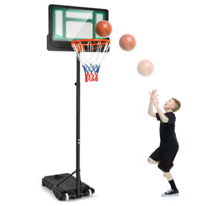 COSTWAY Panier de Basketball sur Pieds avec Hauteur Réglable 90-210 CM, Support de Basket à roulettes avec Base Remplissable Panneau en PE, Vert