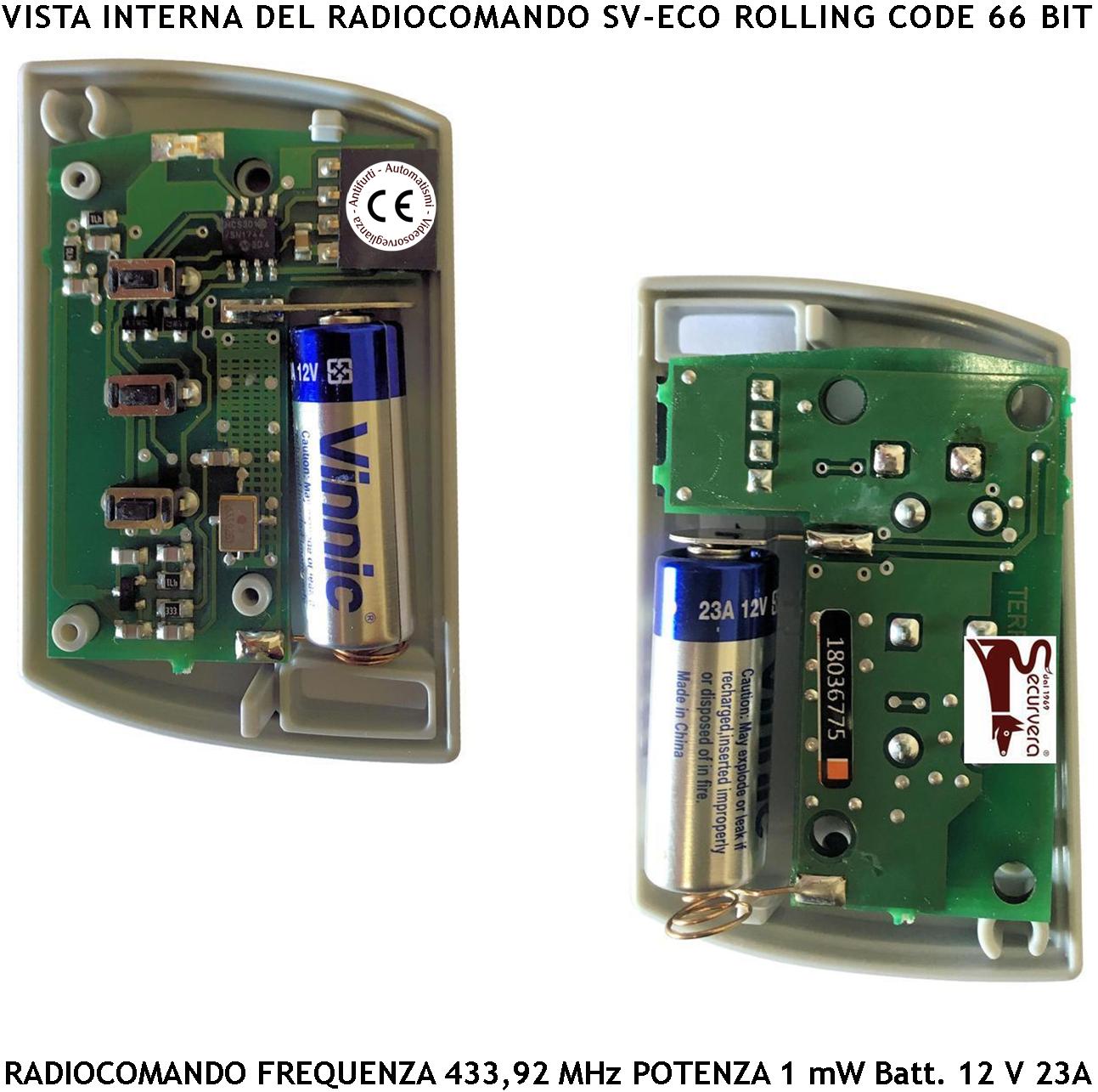 Radiocomando Cancello Automatico Cinque Pezzi Frequenza 433,92 MHz 3 Canali Numerati Potenza 1 mW Portata Libera 60/100 MT Codice Sicurezza Securvera - 2