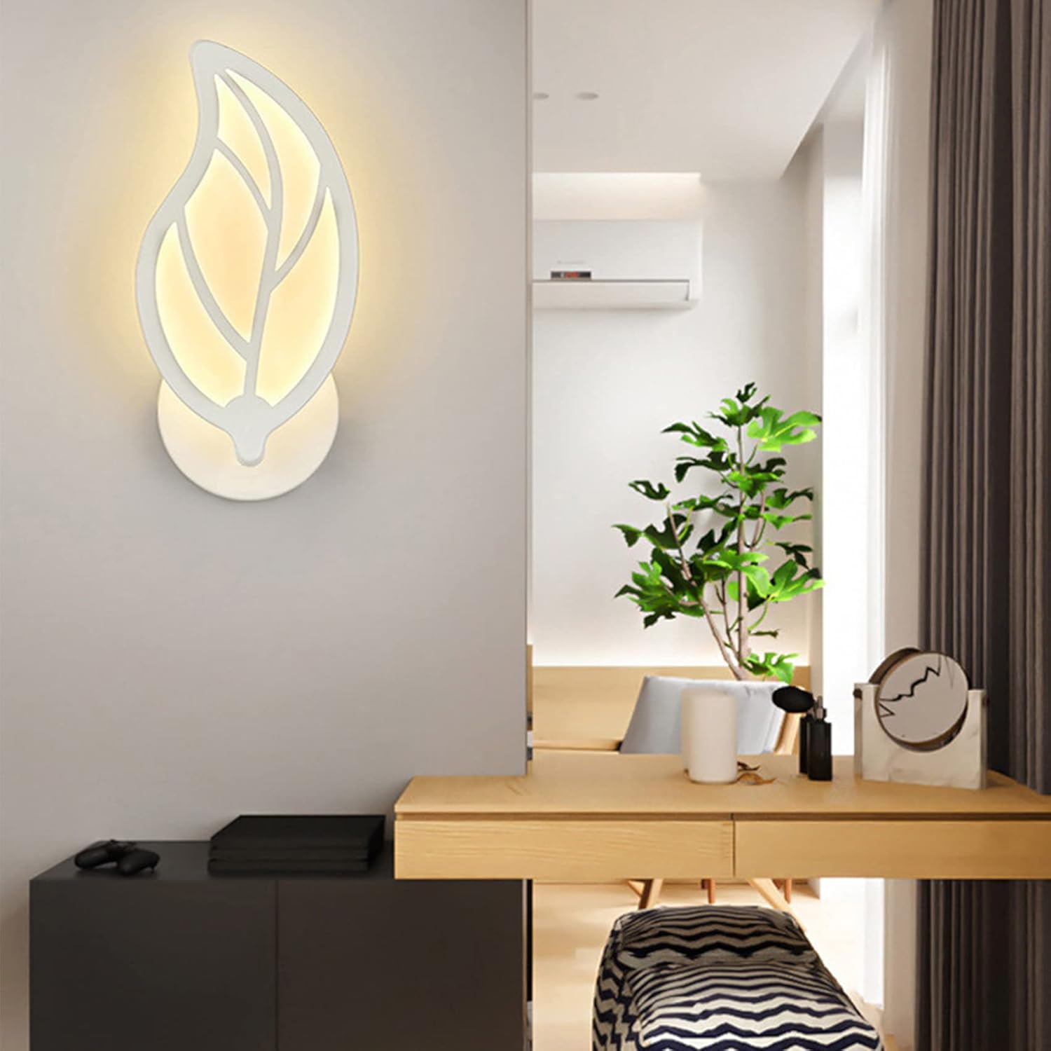 （Lumière chaude）Applique Murale LED 10W, Applique Murale Acrylique, Lampe Murale Interieur Blanche Forme de Feuille, Applique Murale Enfant, Applique - 5