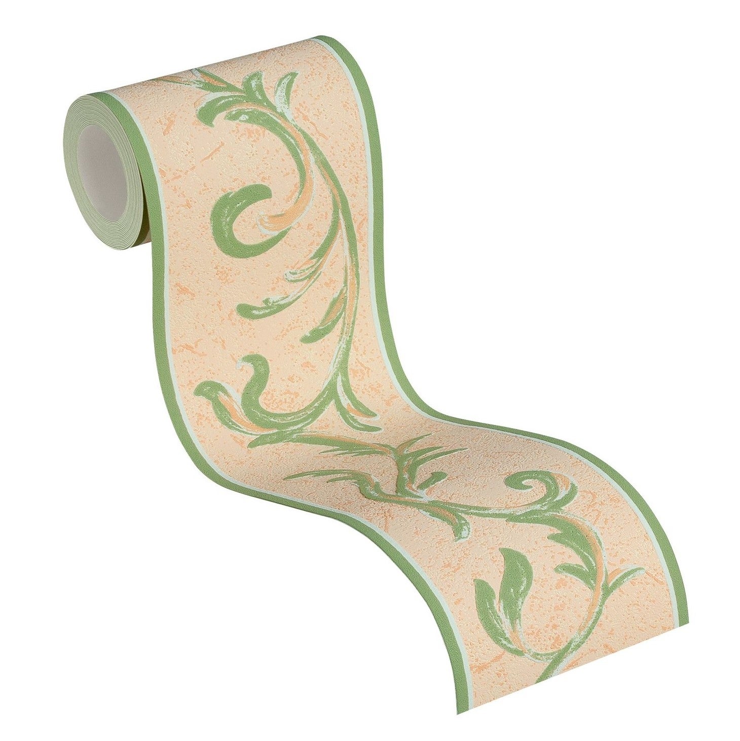 Cenefa beige imitación piedra estampada cenefa beige con dibujos de hojas verdes elegantes cenefa con detalles verdes estilo vintage