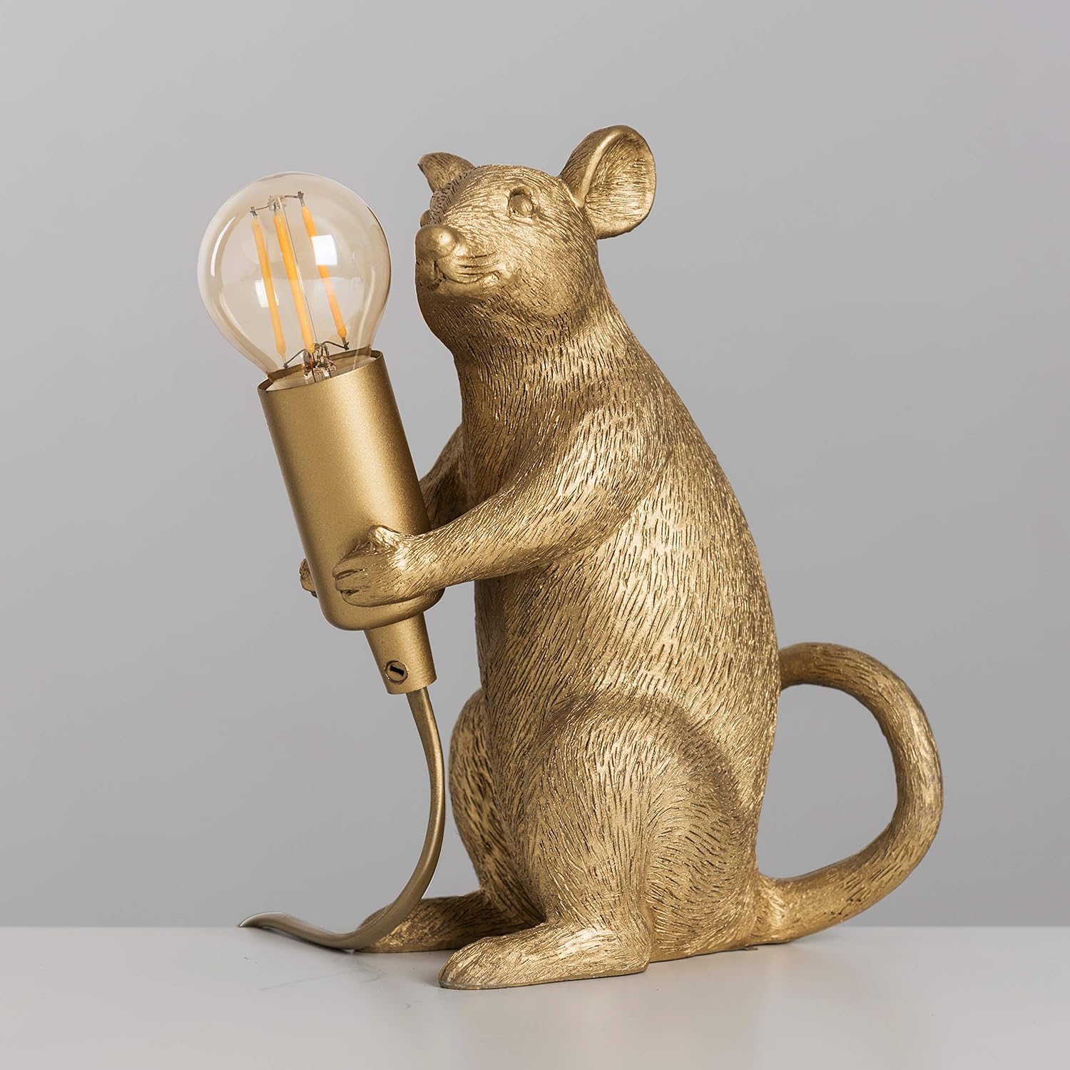 Nowoczesna, malowana, złota, metalowa lampa stołowa z motywem szczura, lampa stołowa do salonu, jadalni, sypialni - 2