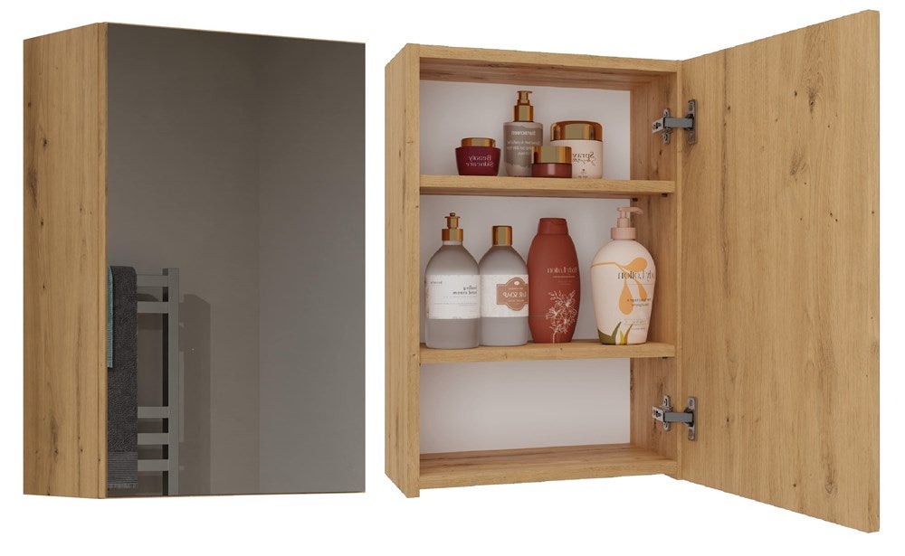 TONNI - Armoire de toilette murale 1 porte - Meuble SDB avec miroir - Dimensions 40x22x60 cm - Rangement Salle de bain - Chêne - 3