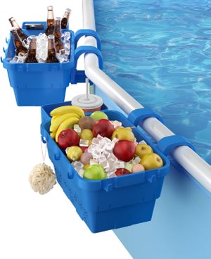 Panier De Rangement Pour Piscine Hors Sol – Suspendu Avec Porte-Gobelets – Réglable, Solide En ABS – Bleu Ou Gris