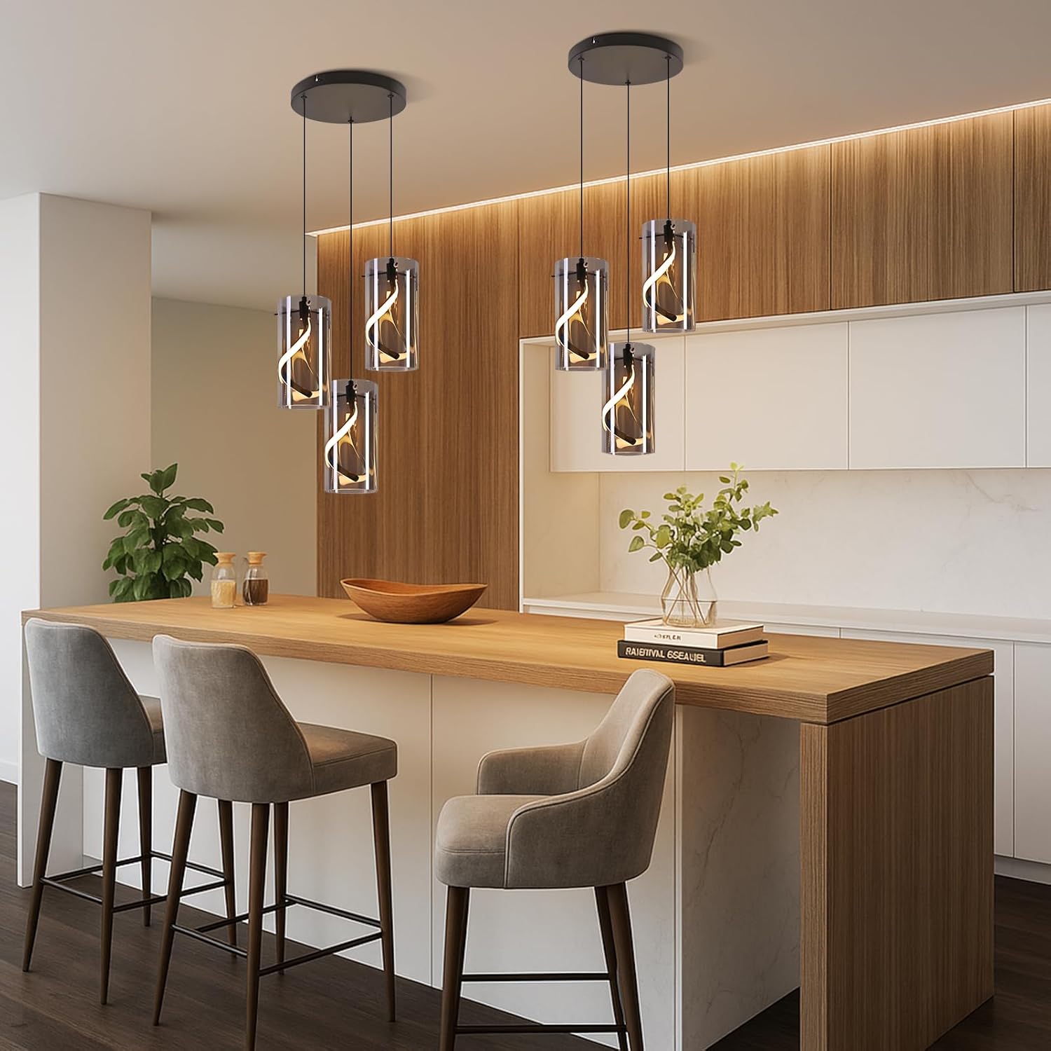 ZMH Suspension LED 3 Flamme Noir 150 Cm 23w Hauteur Réglable Suspendue Salon Chambre - 6