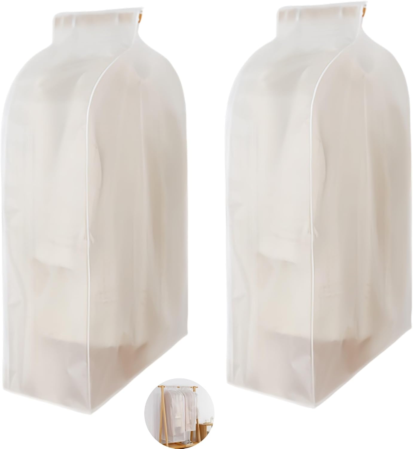 Zestaw 2 wodoodpornych pokrowców na ubrania z zamkiem błyskawicznym - Organizery na ubrania - Wieszaki do garderoby, 60 x 30 x 90 cm i 60 x 30 x 110 c