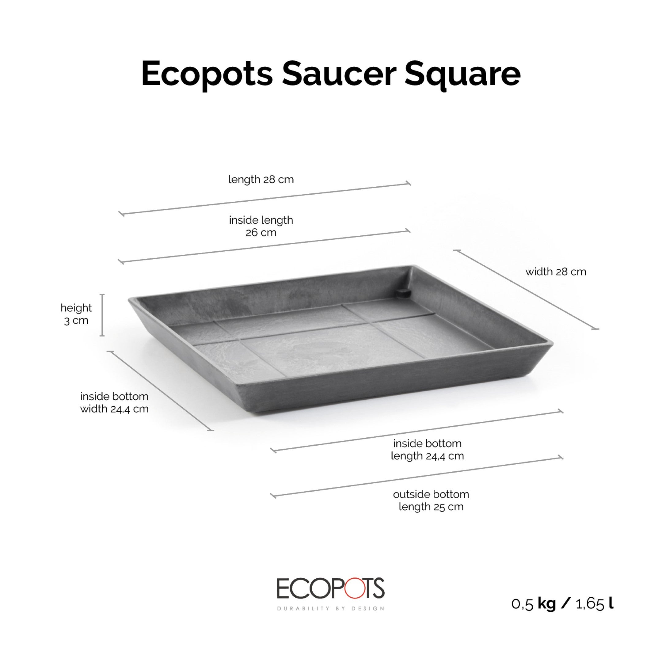 Pot de fleurs Ecopots Brussels 30 - L 30 cm x H 14,8 cm - Blanc gris - Intérieur et extérieur - 2