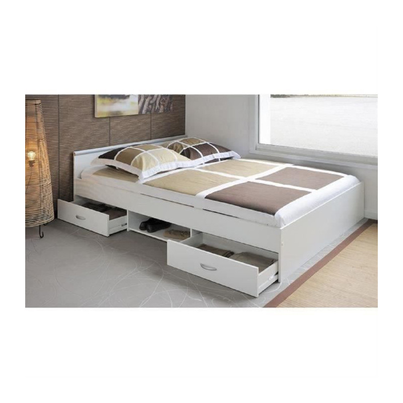PARISOT Lit adulte contemporain blanc mat - l 140 x L 190 cm - ZODIAC - 3