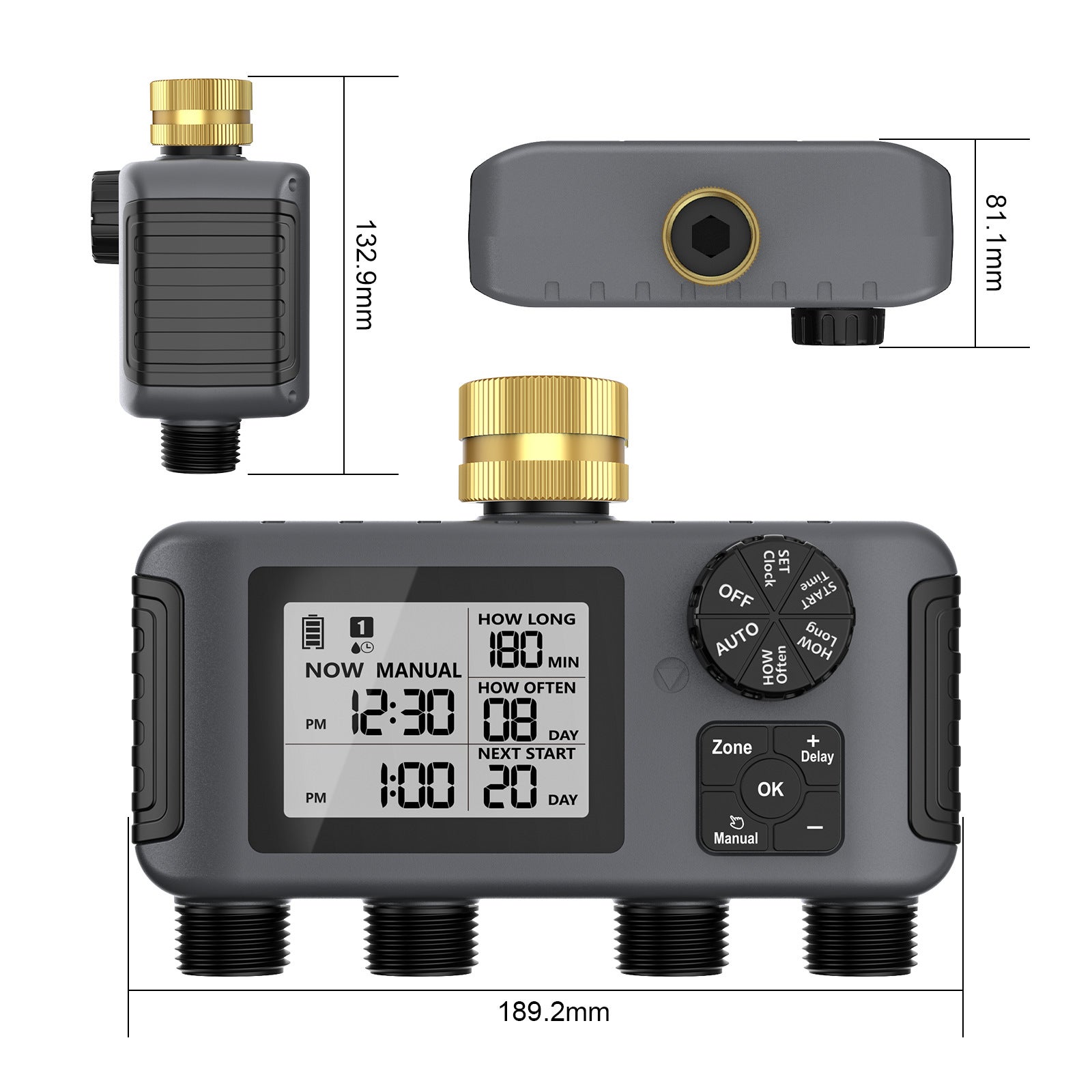 BEXTCOK Válvula inteligente de controlo individual de quatro vias, temporizador de rega automática, temporizador para rega de flores no jardim - 4