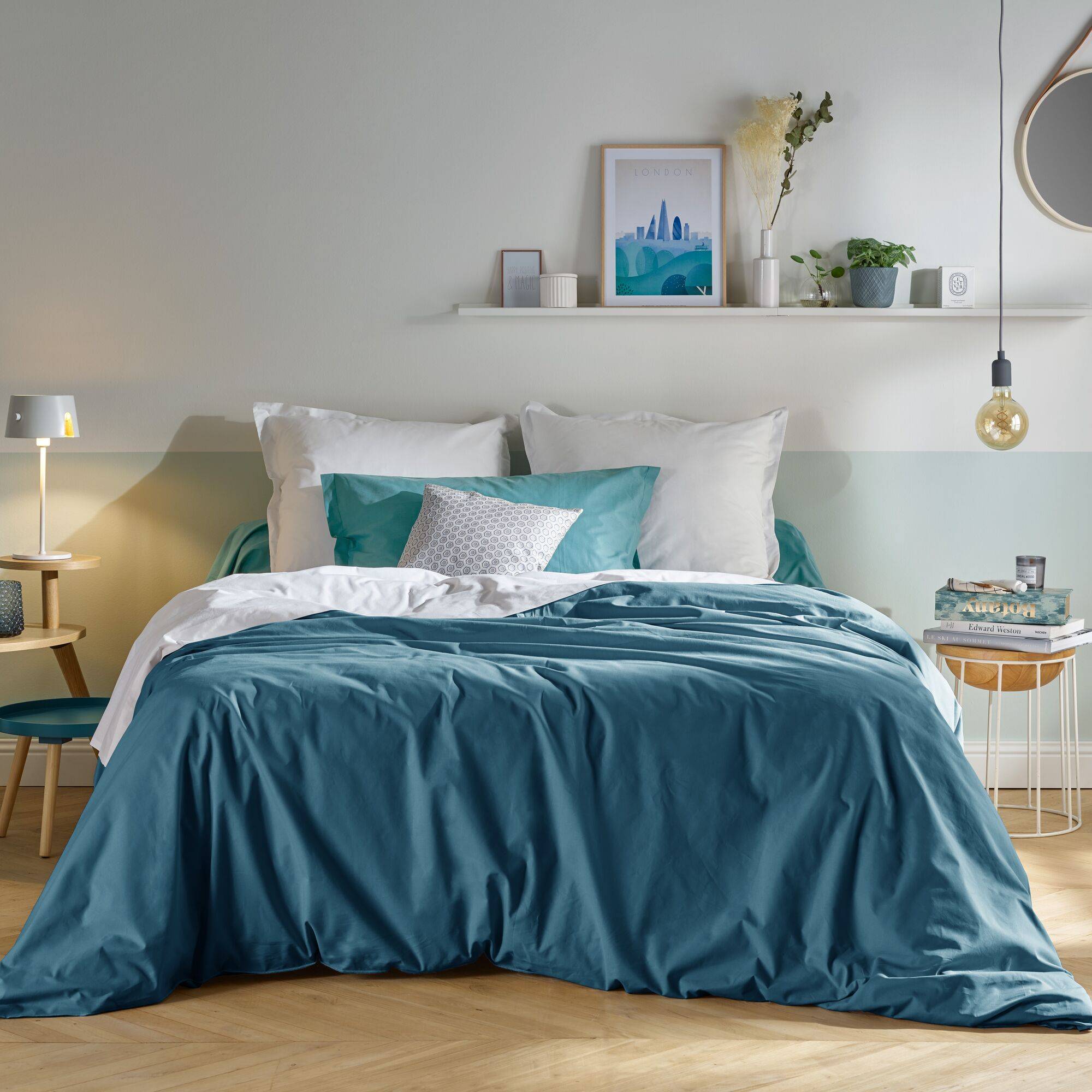 Housse De Couette En Coton Bleu Ciel - Taille 220 X 240 Cm, Qualité Supérieure Respirante - 4