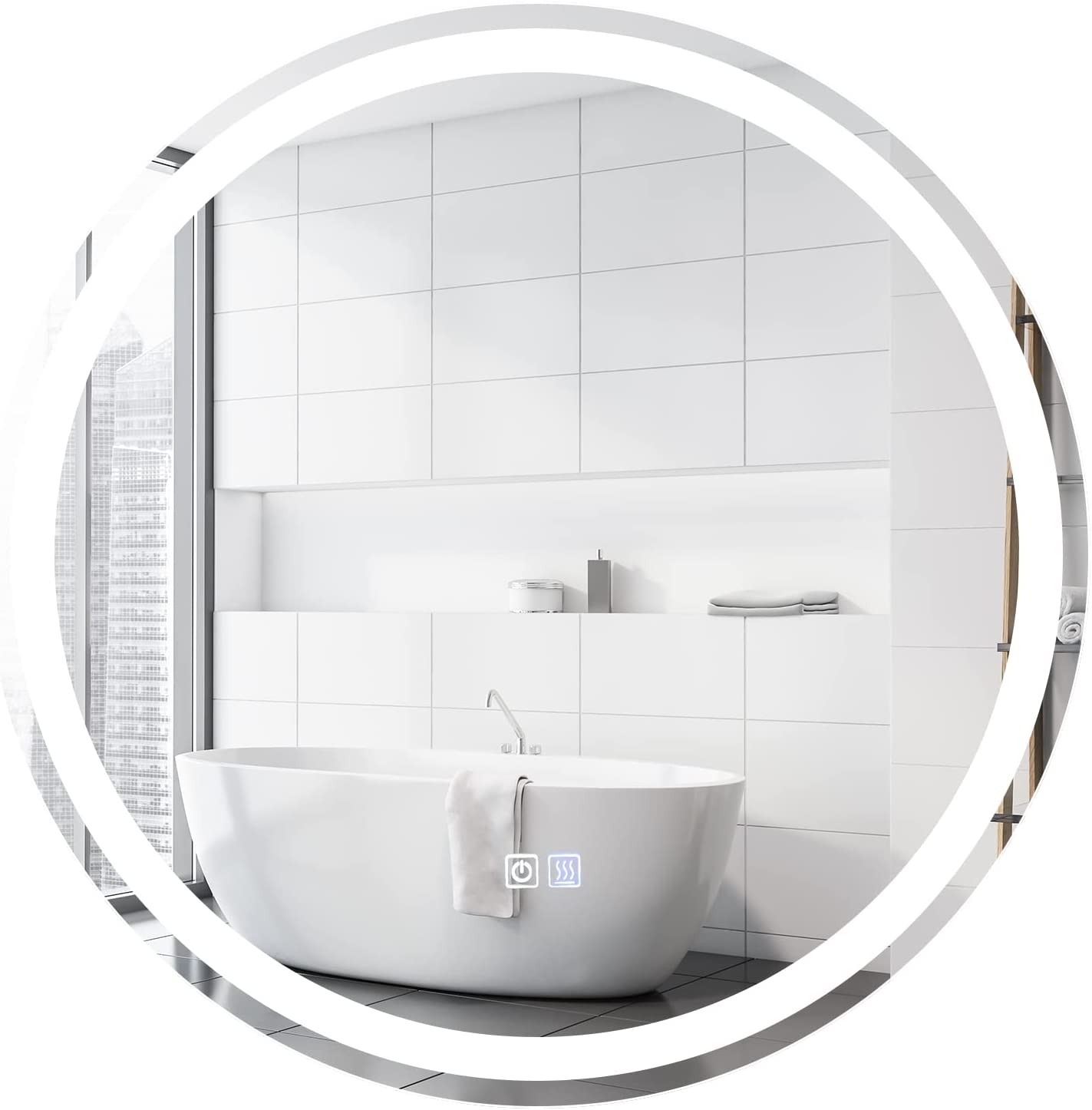 Lustro łazienkowe z funkcją zapobiegającą parowaniu, lustro LED z funkcją ściemniania, lustro ścienne 3000-6000 K, (Ø 60 cm)