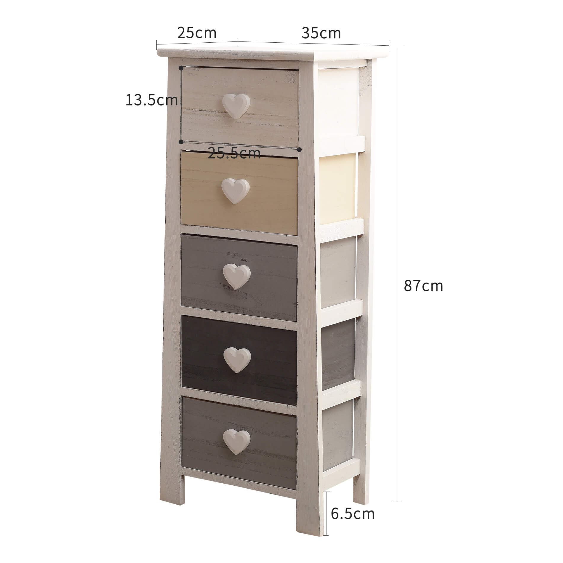 Chiffonnier Mobili Rebecca Commode 5 Tiroirs Bois Blanc Beige Gris 87x37x25 - 3