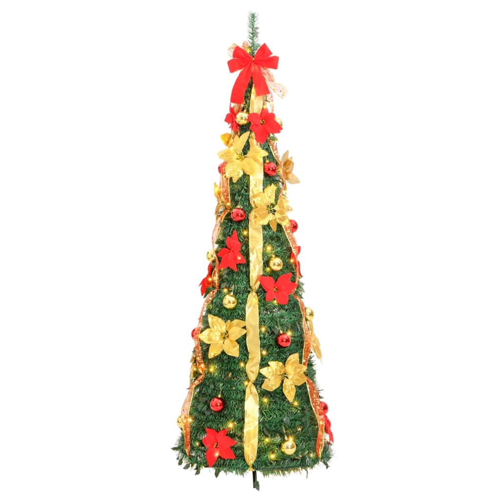 Sapin de Noël artificiel | Arbre de Noël | Décoration de Fête de Noël escamotable 100 LED vert 150 cm527228 - 4