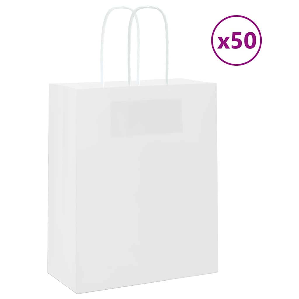 Sacchetti Di Carta Con Manici Piatti – Pois Grigi – 50 Pezzi – 22+11x28 Cm – 80/100 G/m² – Per Negozio E Regali