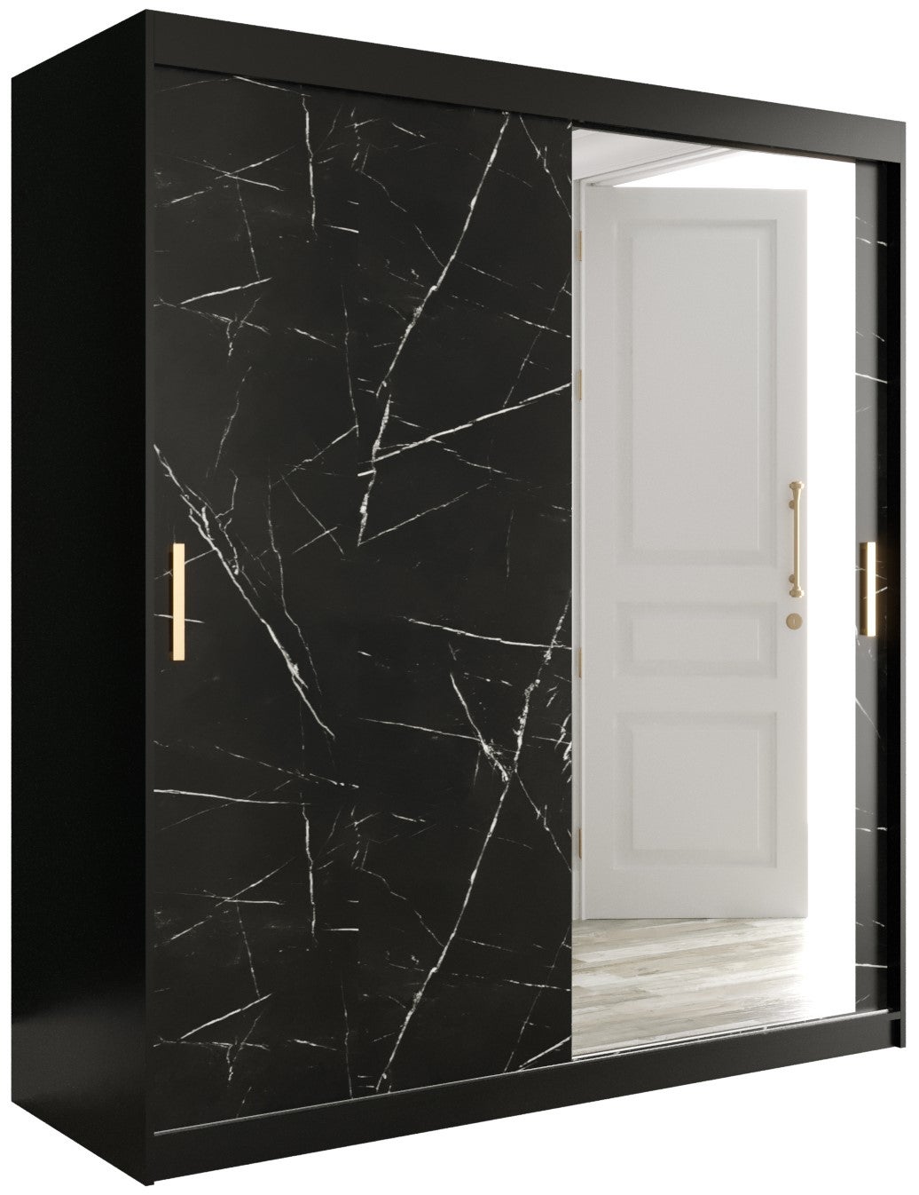 Szafa przesuwna garderoba MARMUR T2 180 x 62 x 200 cm Czarny + Marmur Czarny - Abiks Meble